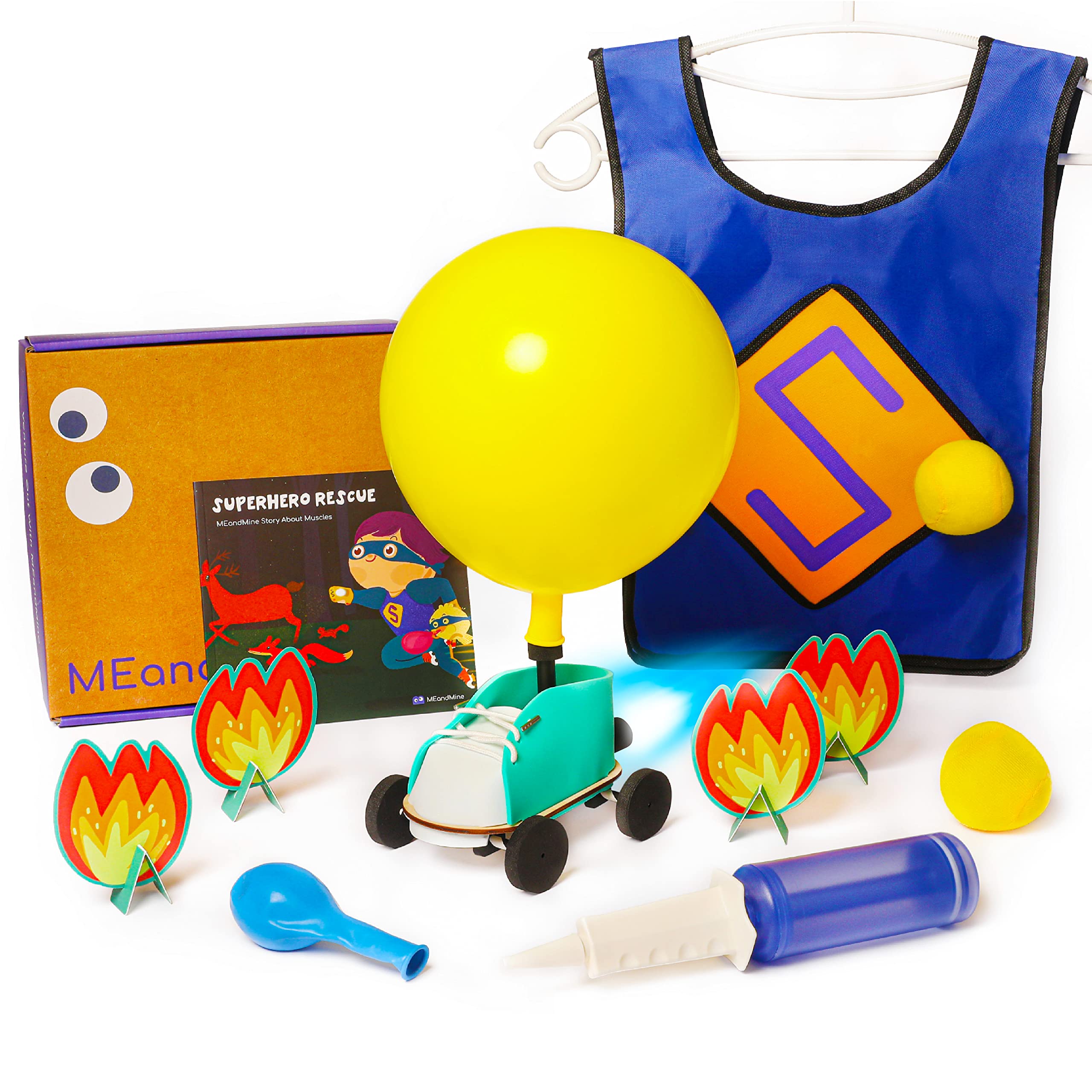 MEandMine Muscle Lab STEM Science Kit - Balloon Powered Car Racer & DIY Car Building Set for Kids Ages 4-7 | Learn Muscle Contraction & Kinetic Energy | Educational STEM Toys for Classroom & Home Learning Activities