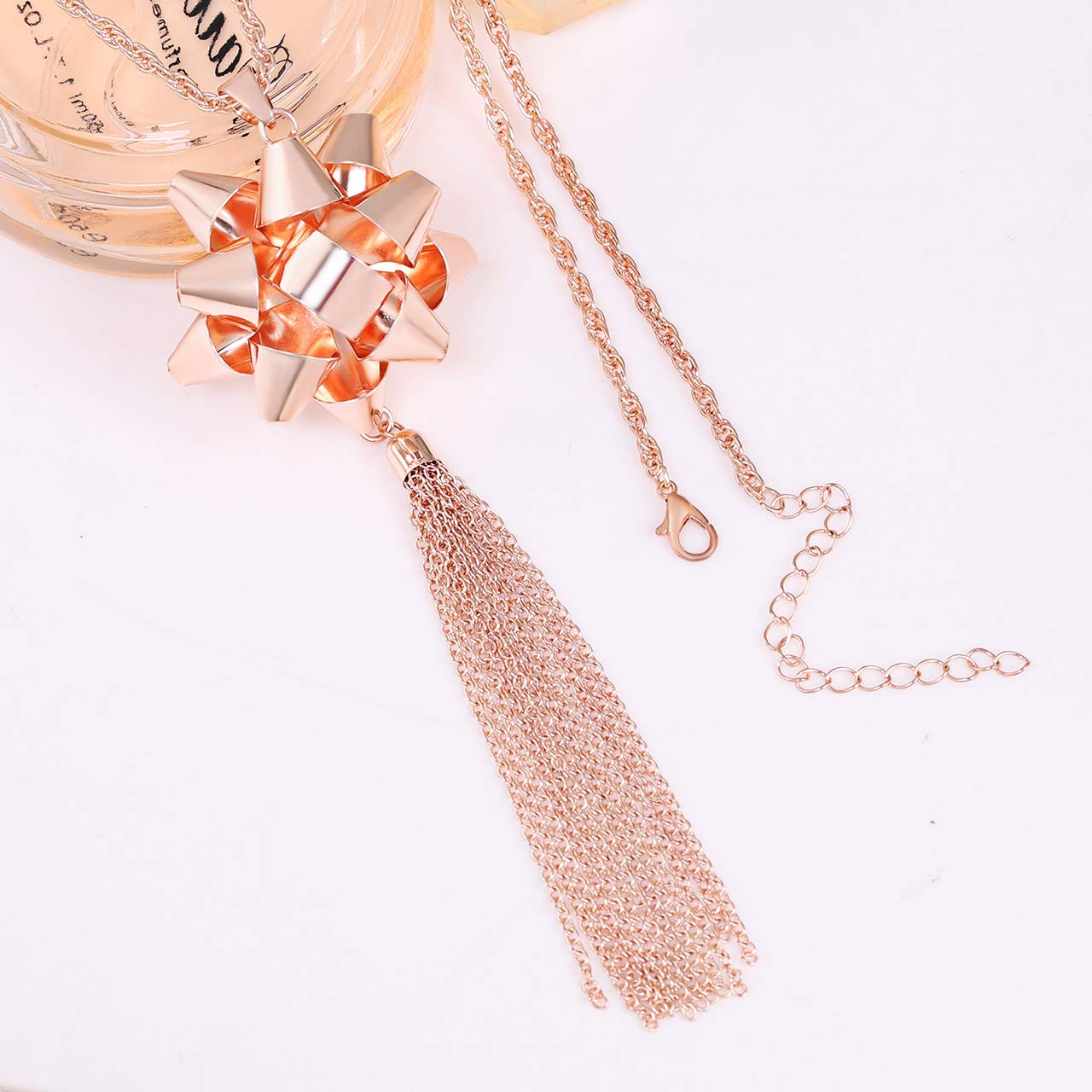 Christmas Necklace for Women - Elegant Xmas Gift with Bow Pendant & Tassel Chain - Perfect for Holiday Parties, Gift Giving & Festive Occasions