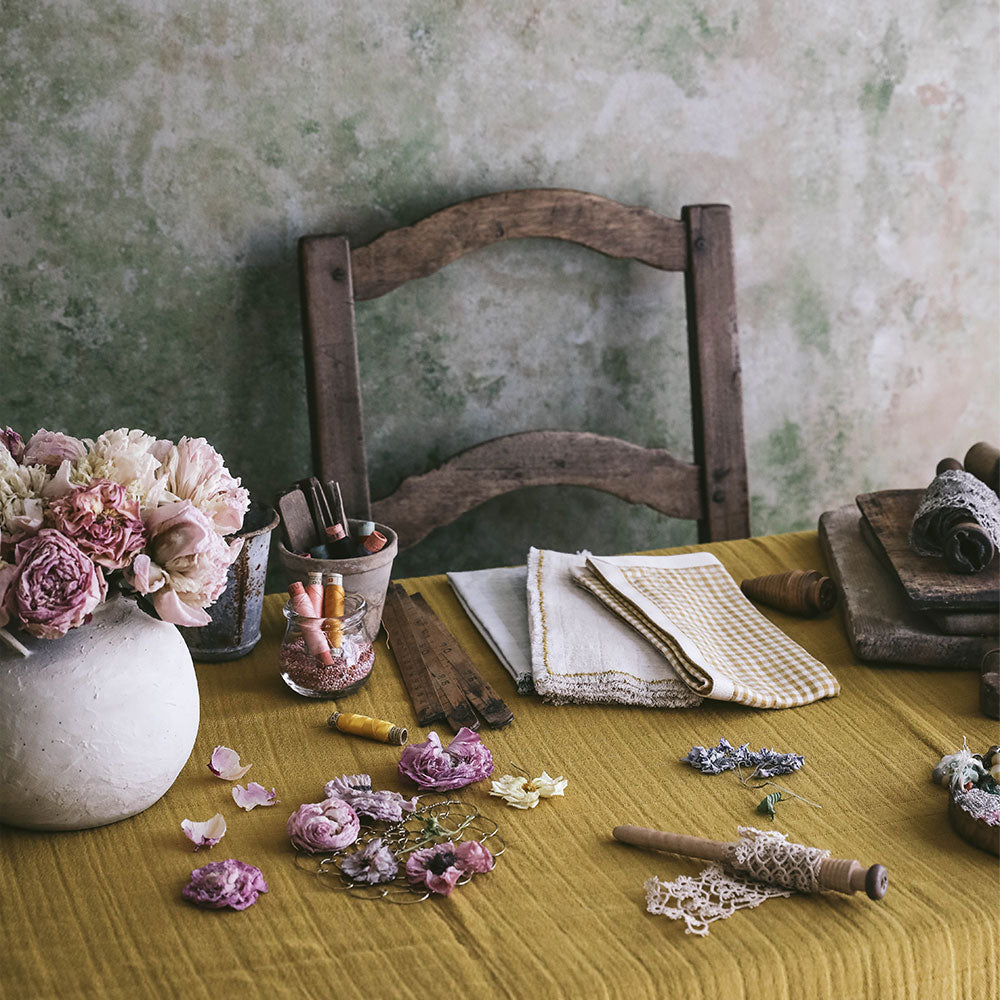 Premium Cotton & Linen Tablecloth in Ochre - Elegant Dining Table Cover for Home, Restaurant & Outdoor Gatherings