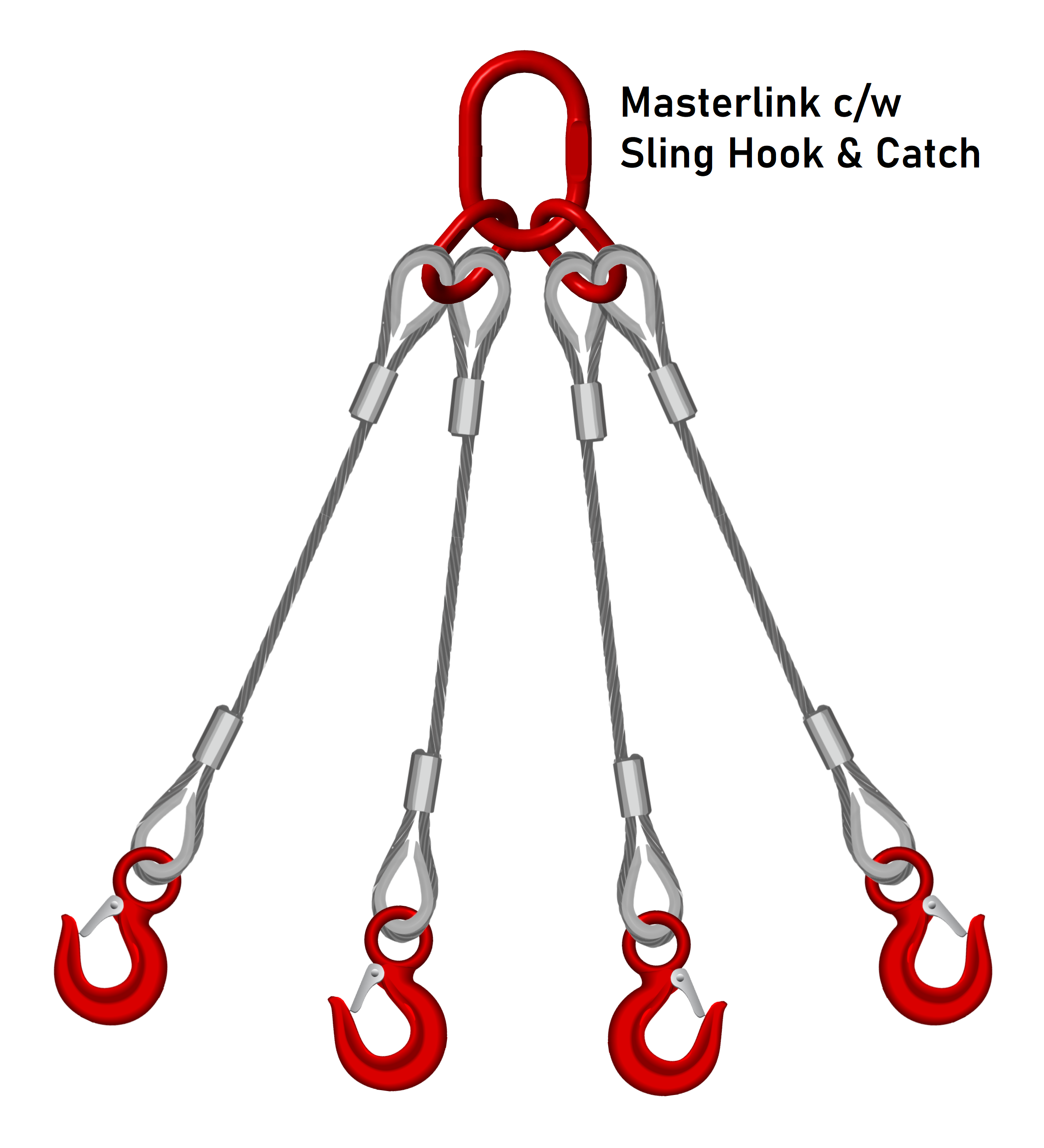10mm Wire Rope Sling with Four Legs - 2.6 Ton Capacity - Heavy Duty Lifting Equipment for Construction, Marine & Industrial Use