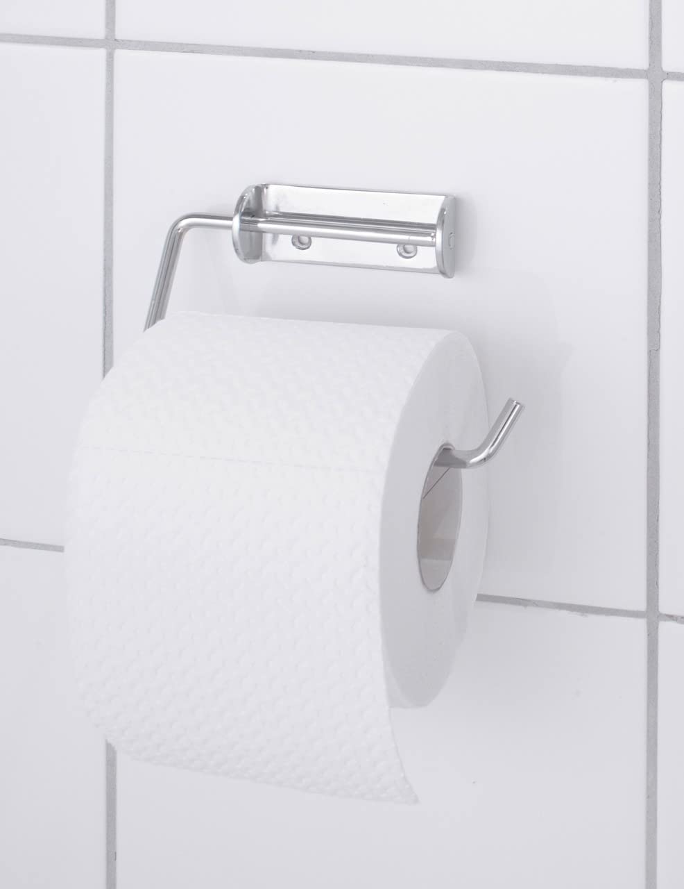 Wenko Simple Chrome Toilet Paper Holder - Modern Bathroom Tissue Roll Stand for Wall Mounting - Perfect for Home, Office, and Hotel Restrooms