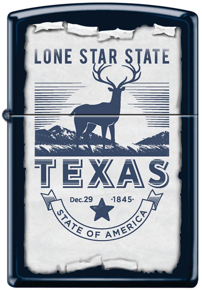 Texas Deer Navy Matte Zippo Lighter - Vintage Windproof Metal Lighter for Camping, Hiking & Outdoor Adventures