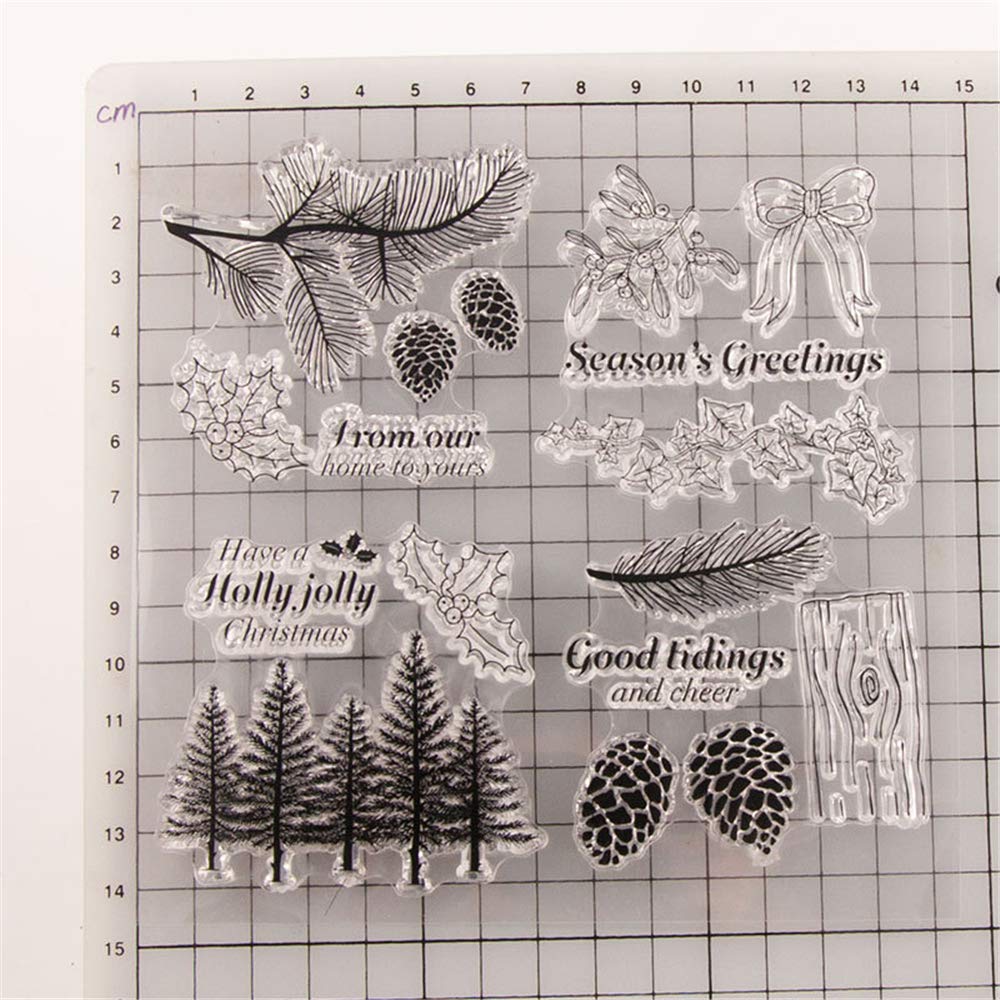 Winter Trees Branch Leaves Pine Cones Bow Clear Rubber Stamps for Card Making, Scrapbooking & Christmas Wishes - Silicone Stamps Set (T1641) - Perfect for DIY Greeting Cards, Holiday Crafts & Gift Wrapping