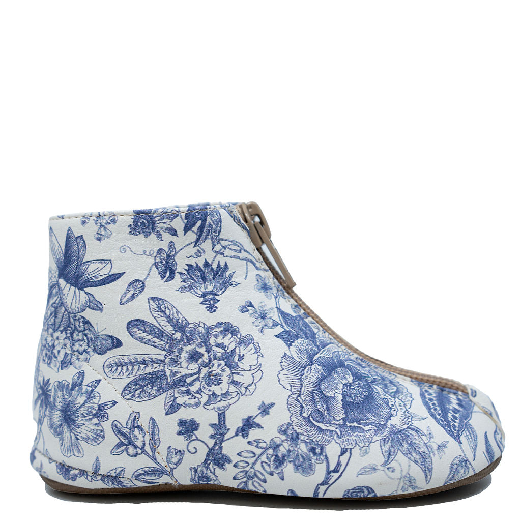 Pepe White and Blue Floral Zipper Baby Booties - Soft Non-Slip Infant Shoes for Newborns & Toddlers - Perfect for First Steps, Photo Shoots & Special Occasions