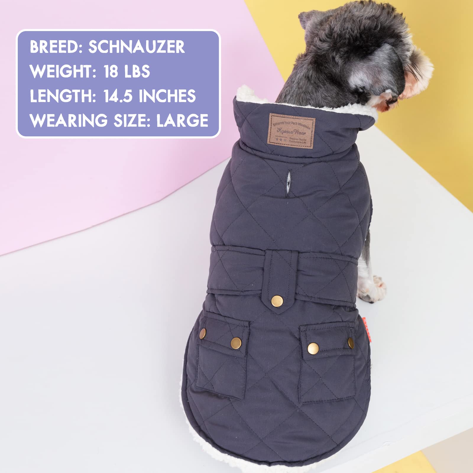 KYEESE Warm Windproof Padded Sherpa Dog Jacket with Furry Collar - Winter Coat for Small Dogs (Gray, Size S) - Perfect for Outdoor Walks & Cold Weather Protection