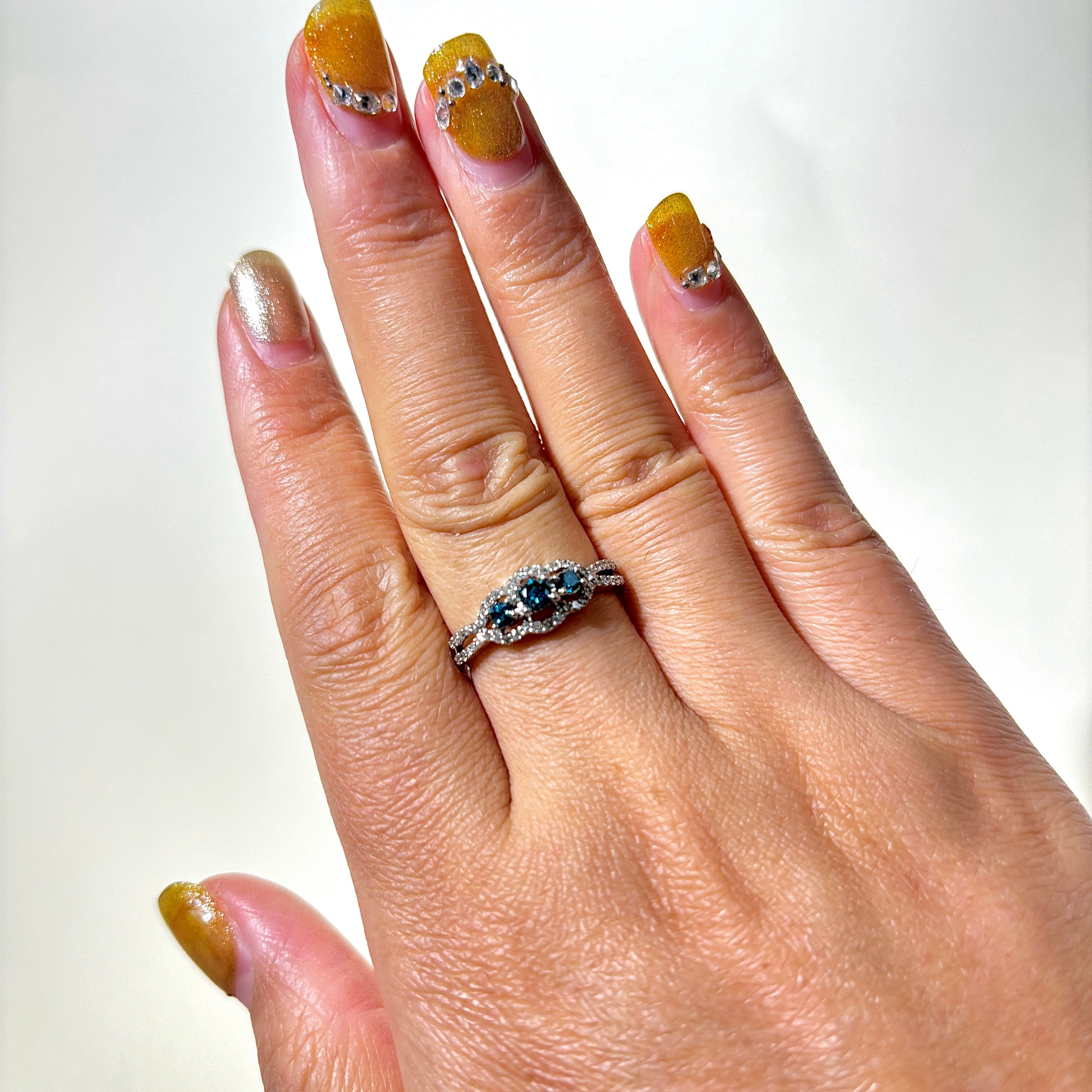 Blue & White Diamond Ring - 0.25ctw & 0.23ctw | Size 7 | Elegant Engagement, Wedding, Anniversary Gift for Her | Perfect for Proposals, Special Occasions & Everyday Luxury
