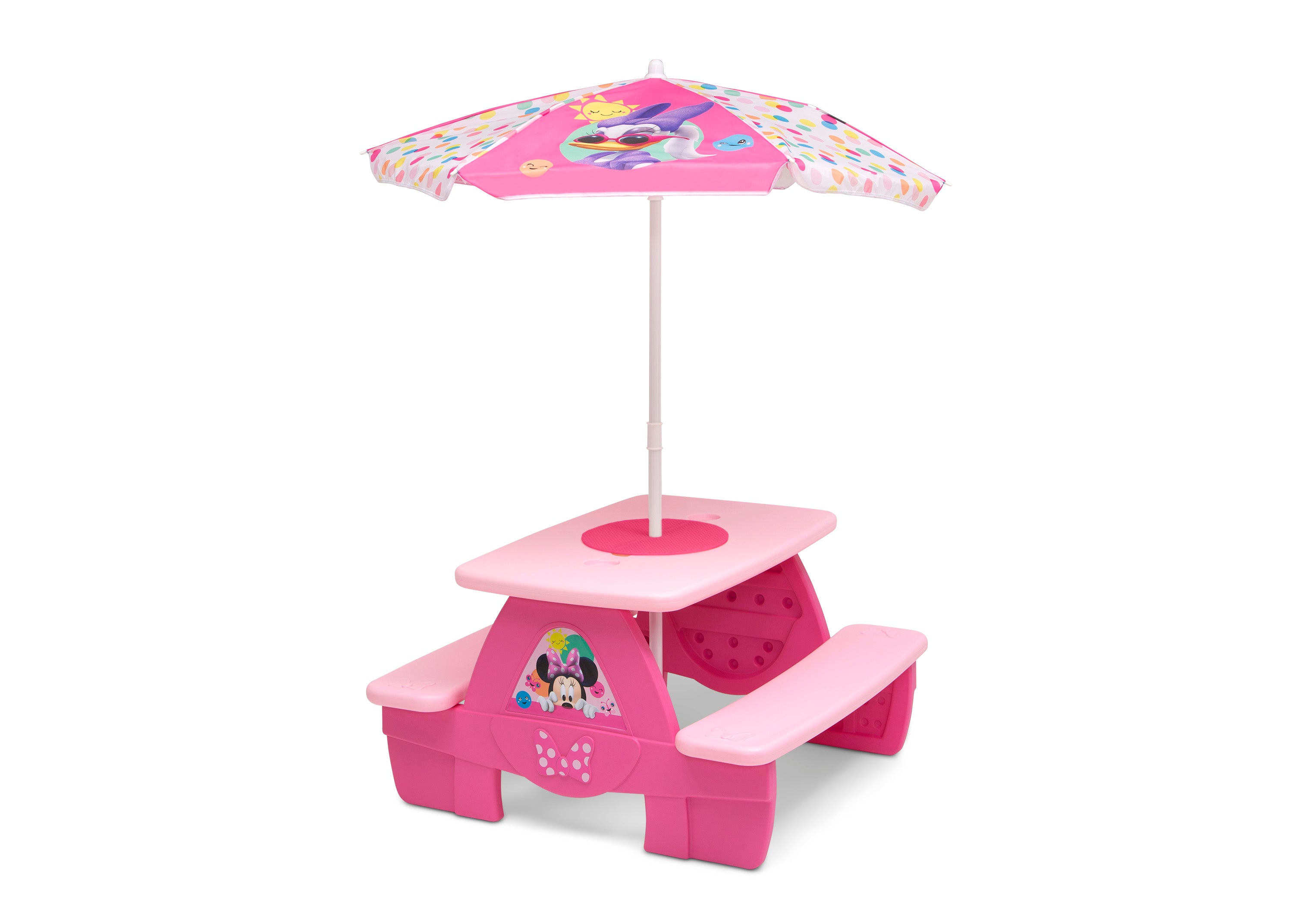 Minnie Mouse 4-Seat Kids Picnic Table with Umbrella & LEGO-Compatible Tabletop - Outdoor Play, Birthday Parties & Backyard Fun for Toddlers