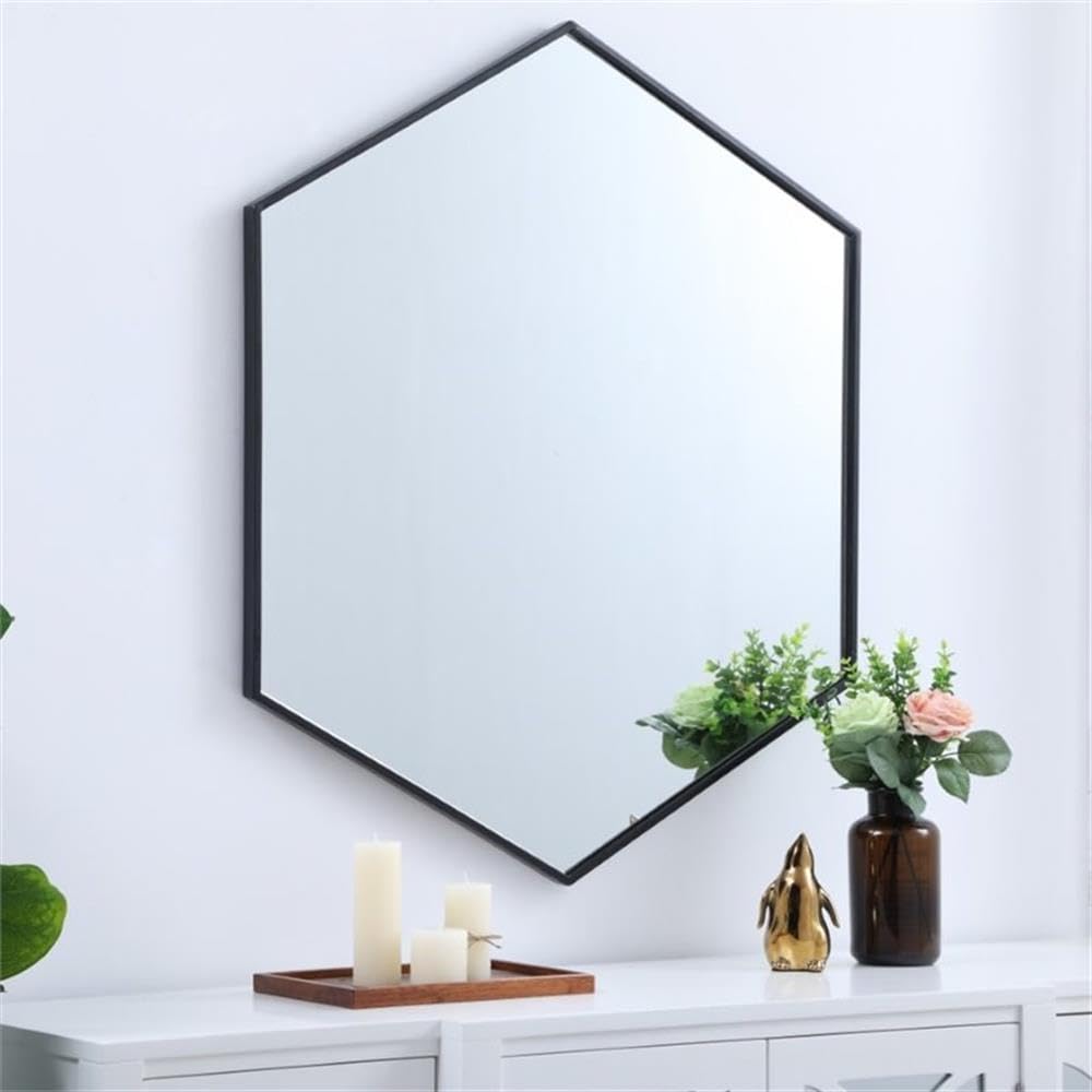 Black Hexagonal Metal Frame Mirror 32
