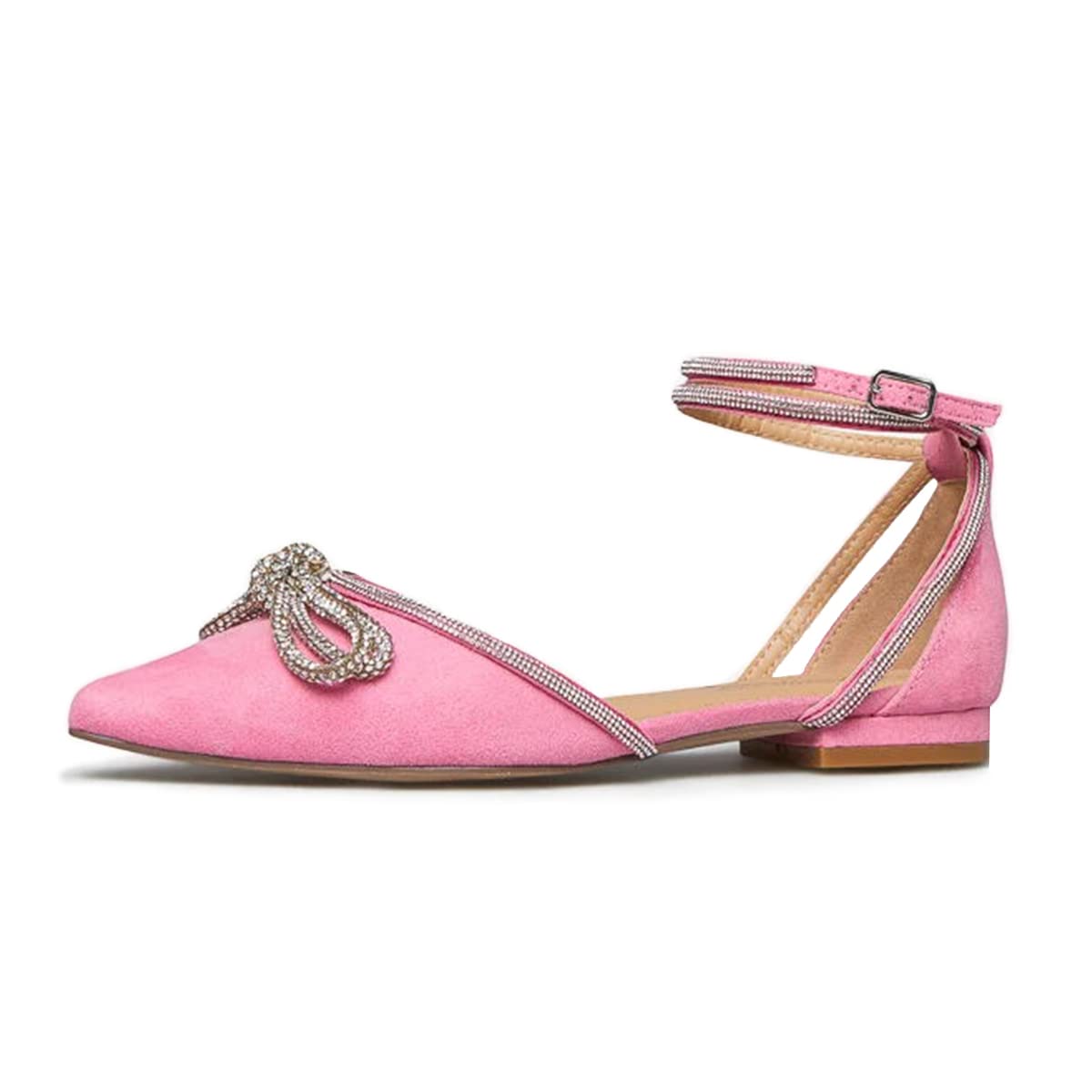 FSJ Women's Pointed Toe Low Heel Ballet Flats - Comfortable D'Orsay Dress Shoes with Rhinestone Bow & Ankle Strap for Office, Wedding & Casual Wear (US Size 4-15) | Elegant & Versatile for Work, Parties & Special Occasions