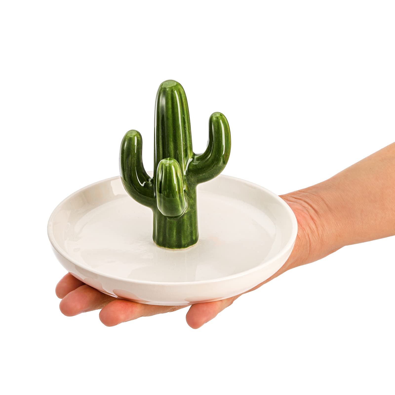 Elsjoy Set of 2 Aloe and Cactus Ceramic Jewelry Dish - Ring Holder Bracelet Earrings Necklace Organizer Tray - Decorative Succulent Trinket Dish for Wedding Birthday Gifts - Perfect for Bathroom Vanity, Bedroom Dresser, and Home Decor
