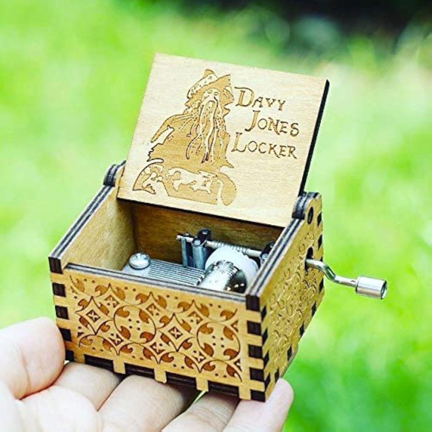 Hand Crank Wooden Davy Jones Locker Music Box - Pirates of the Caribbean Inspired Musical Gift Box (Wood) - Perfect for Disney Fans, Collectors & Home Decor