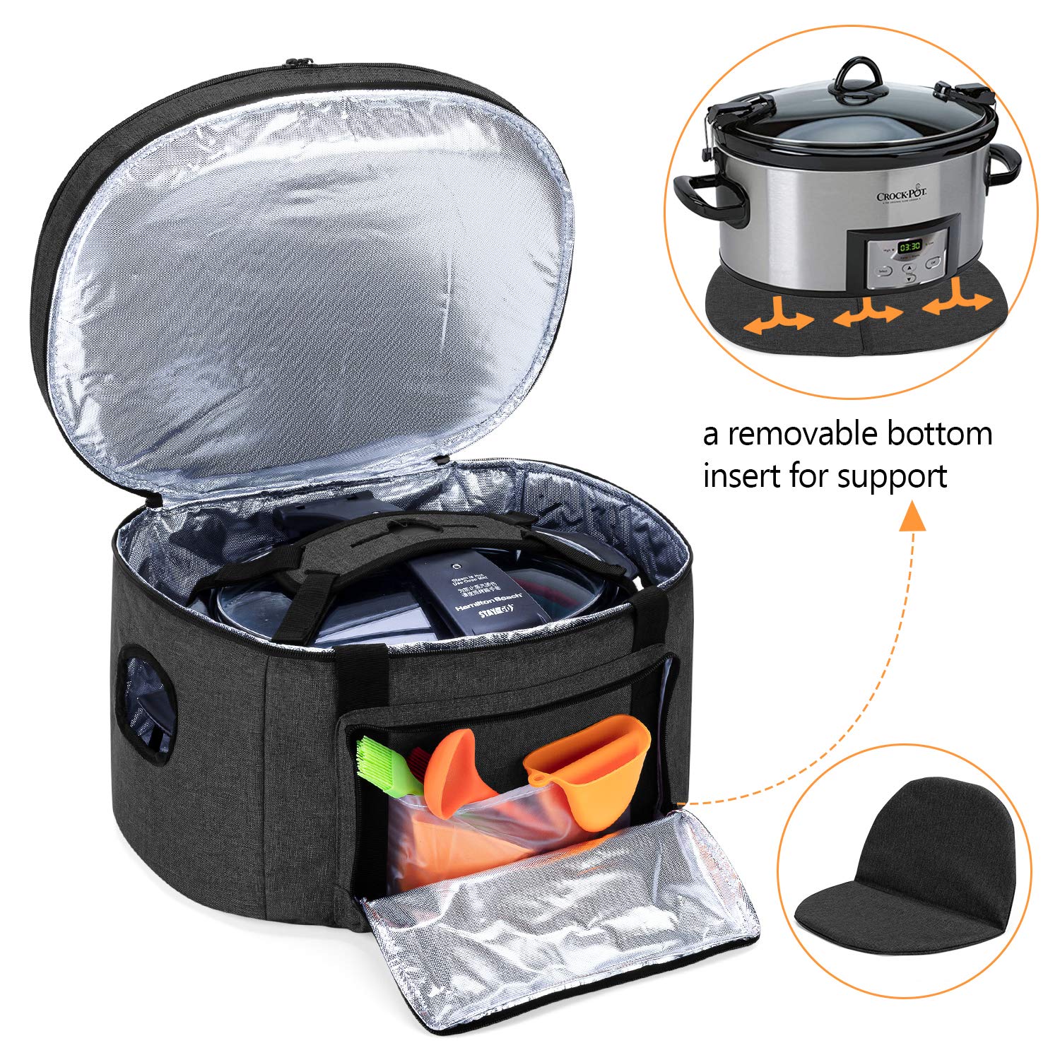 LUXJA Double Layer Insulated Slow Cooker Bag with Bottom Pad - Portable Thermal Carrier for 6-8 Quart Oval Slow Cookers (Black) - Perfect for Potlucks, Parties & Keeping Meals Warm On-the-Go
