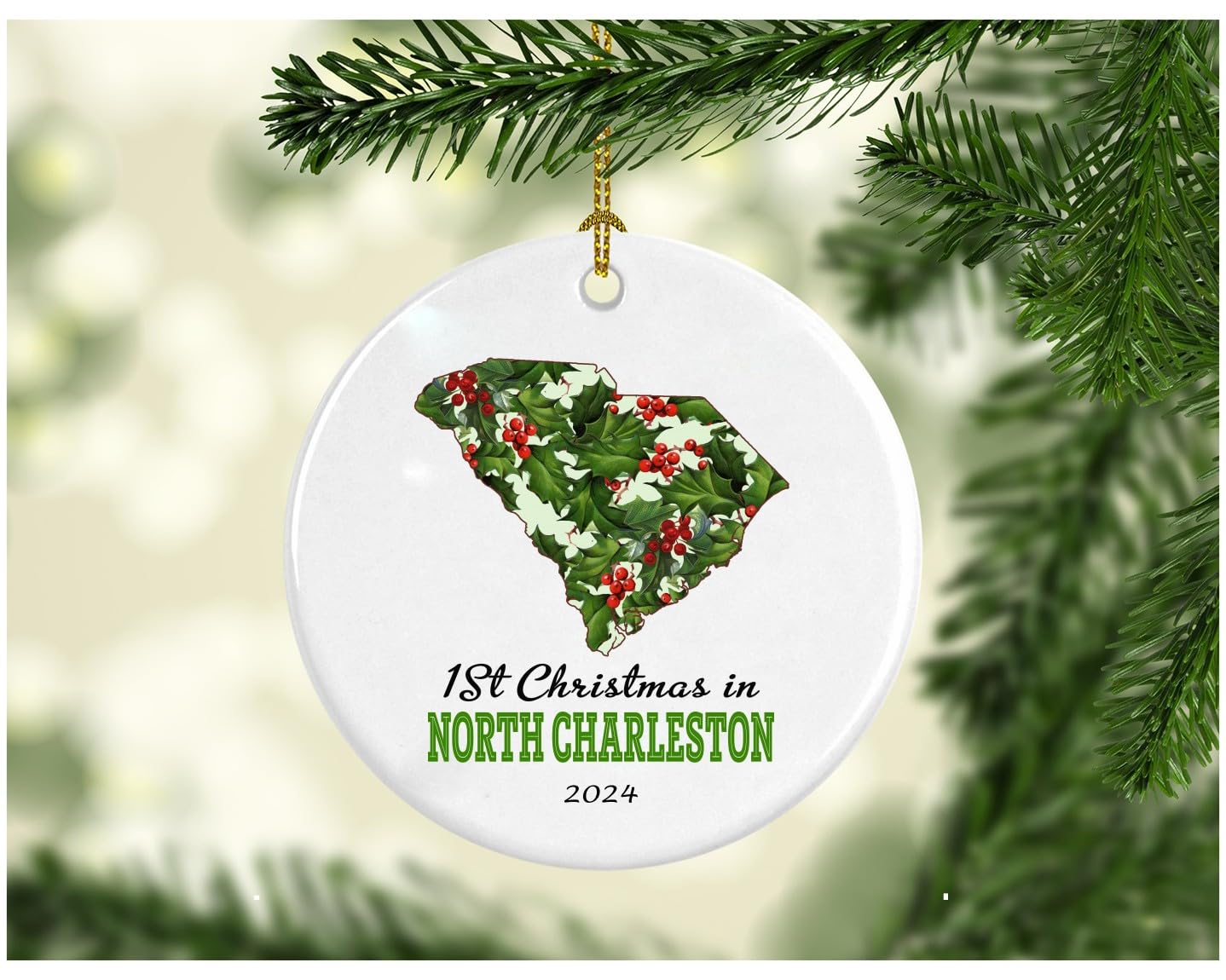 Our First Christmas Ornament - Personalized Keepsake for Kids, Family & Friends - North Charleston SC Souvenir - Bulk Holiday Gifts for Coworkers & Loved Ones 2024 - Perfect for Tree Decorations, Gift Exchanges & Memory Making