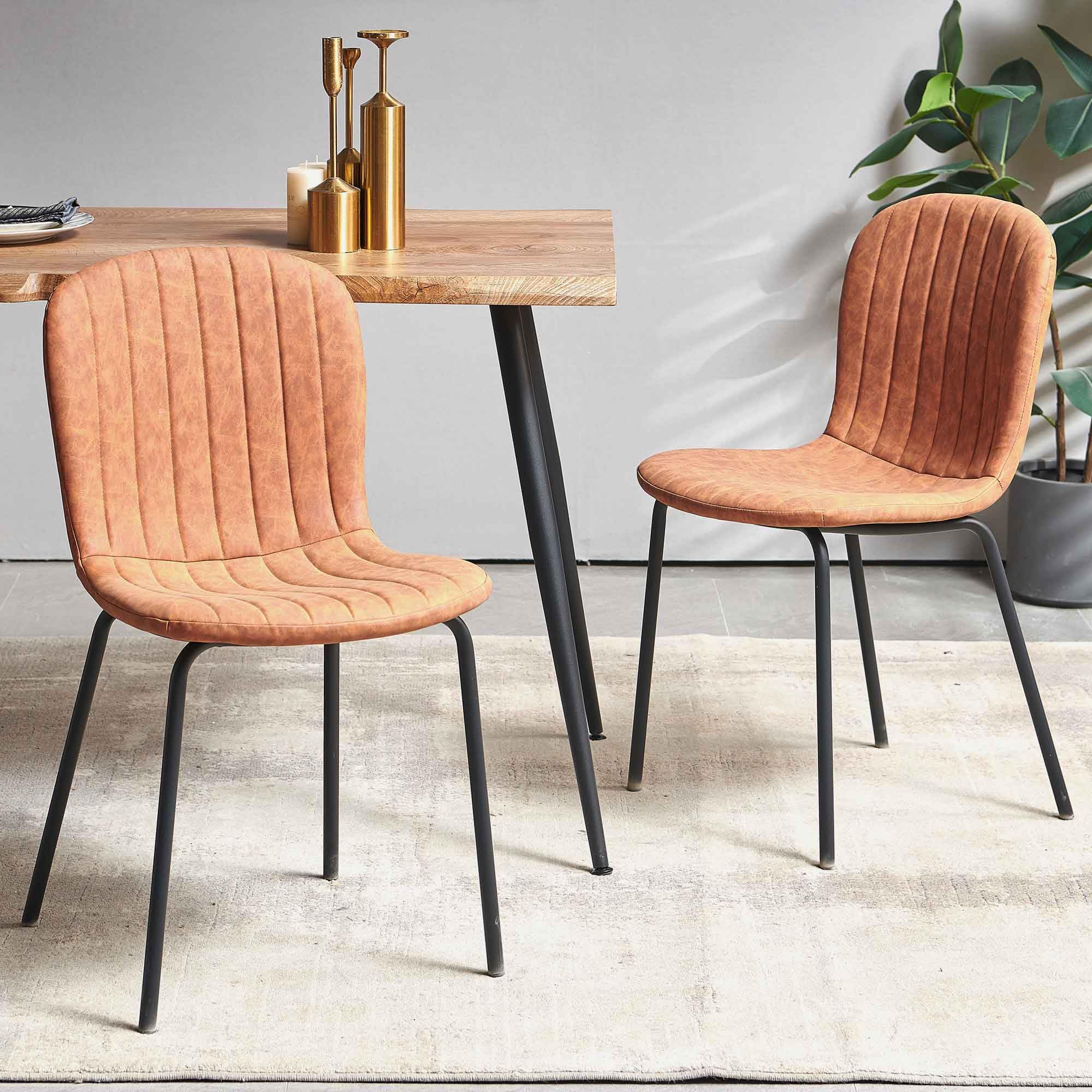 4-Piece Vintage Upholstered Dining Chair Set - Faux Leather PU Mid-Century Modern Kitchen Chairs with Metal Legs for Dining Room, Kitchen, or Vanity Area