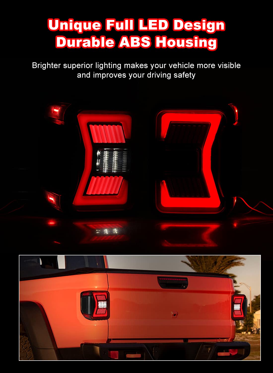 Nixon Offroad LED Tail Lights for 2019-2025 Jeep Gladiator JT - Full LED Sequential Taillights Assembly Pair with DRL, Turn Signals, Brake & Reverse Lights (Red Lens) - Upgrade for Off-Roading, Night Driving & Enhanced Visibility