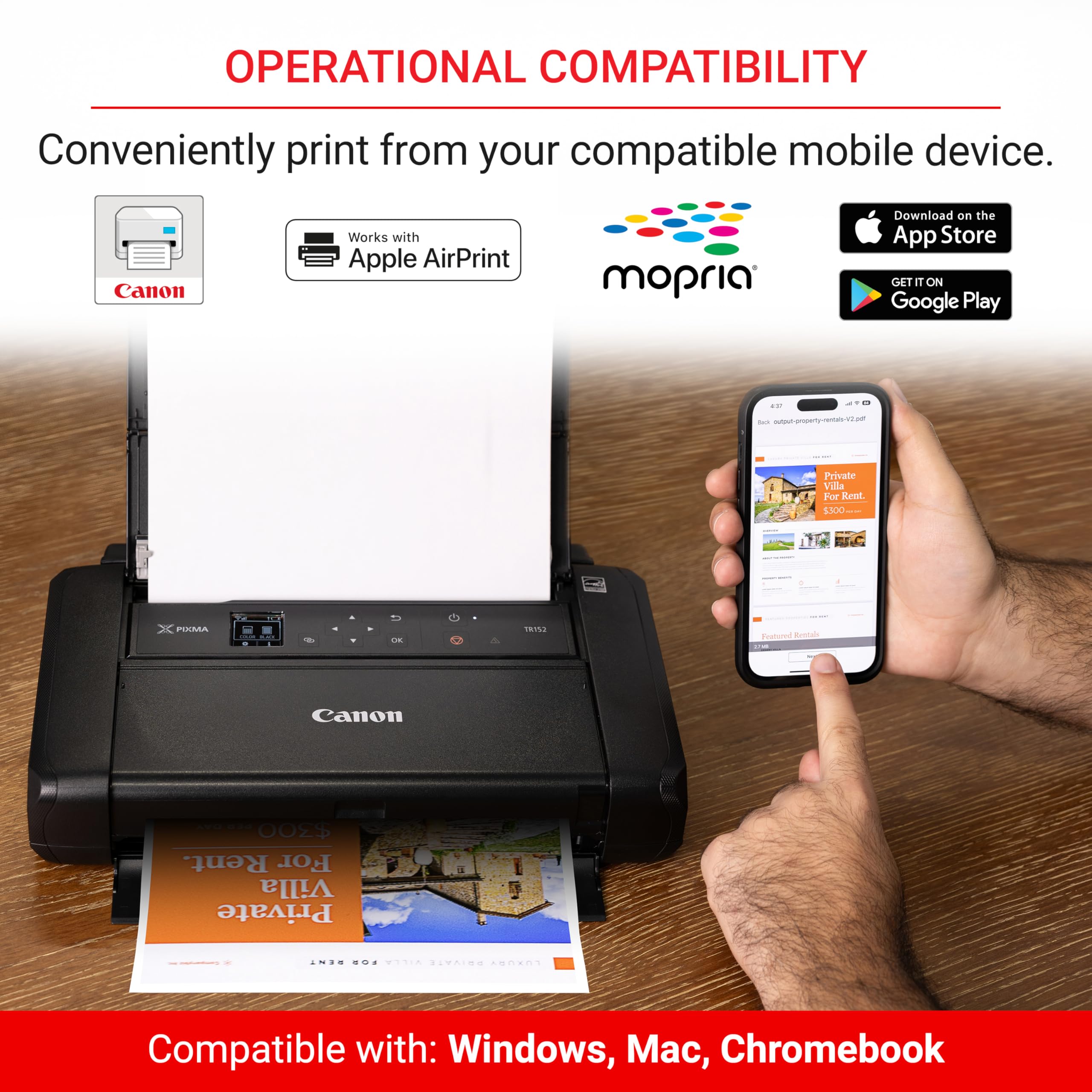 Canon PIXMA TR150 Wireless Portable Printer for Home & Office - Compact Mobile Printing for Travel, Business, and On-the-Go Professionals