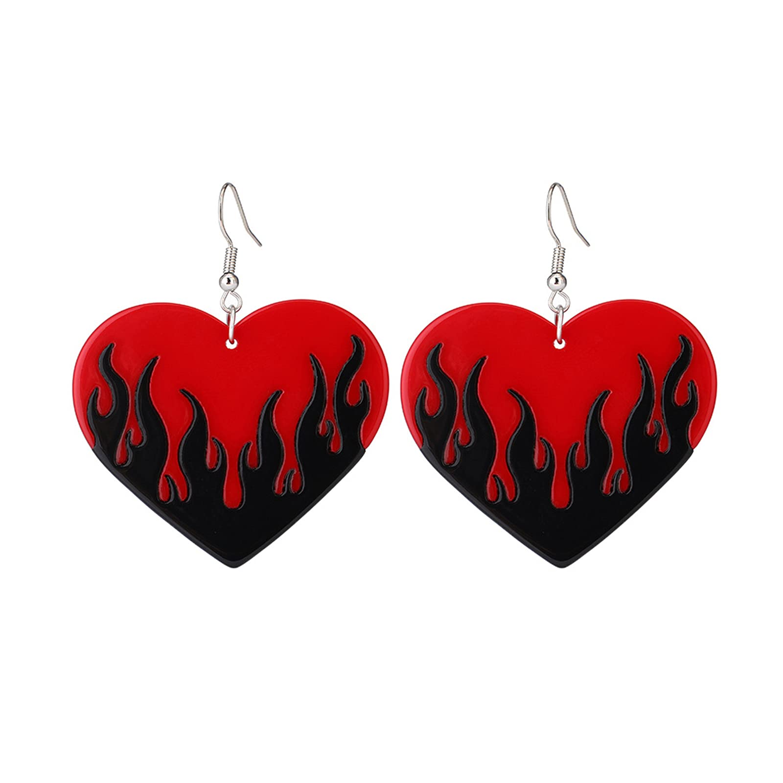 Punk Fire Element Circle Earrings for Women - Gothic Flame Acrylic Geometric Drop Dangle Earrings - Vintage Halloween Cosplay Jewelry - Perfect for Parties, Concerts, and Gothic Fashion