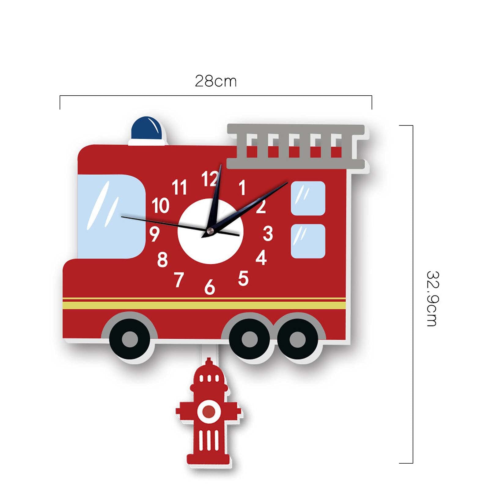 Nordic Style Pendulum Wall Clock - Cartoon Mute Silent Non-Ticking Wall Clock with Fire Truck Design for Kids Room, Nursery, Playroom & Home Decor