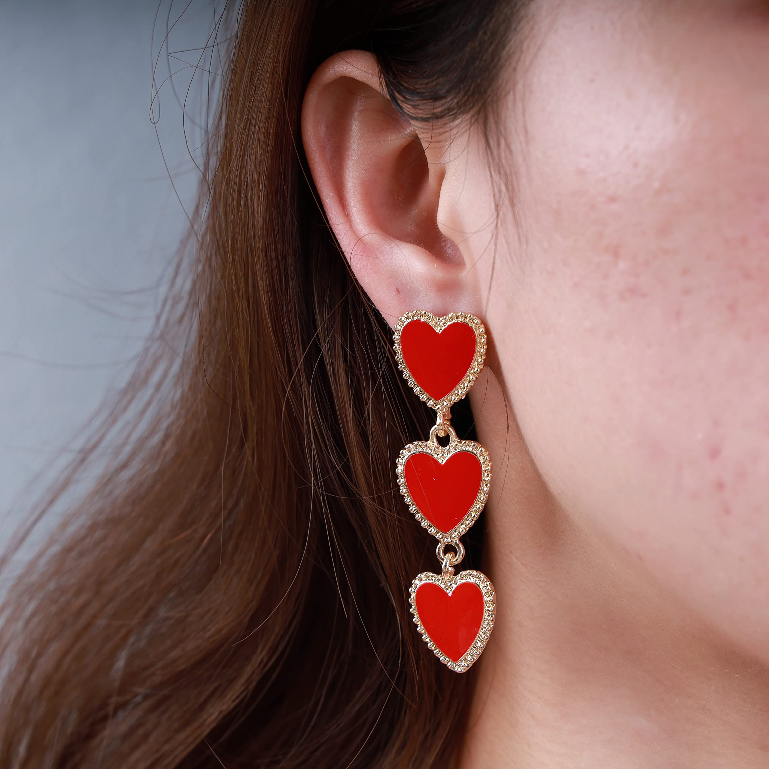 Yienate Black Heart Drop Earrings - Unique Interlocking Love Dangle Earrings with Long Tassel & Enamel Finish | Romantic Statement Jewelry for Women & Girls | Perfect for Prom, Date Night & Valentine's Day Gifts
