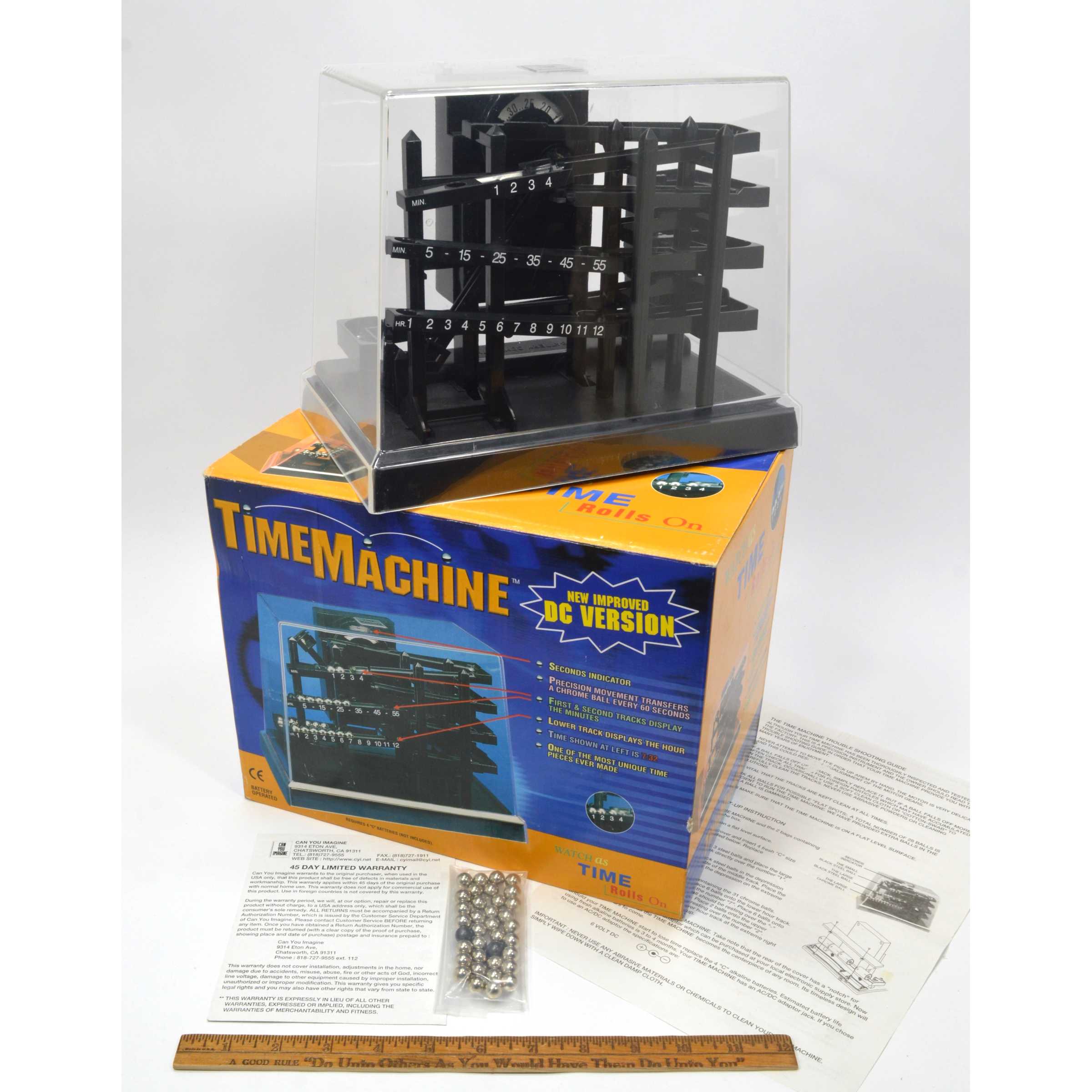 Complete in Box! Kinetic Time Machine Clock with Rolling Marble Ball Bearing - Perfect for Office Desk Decor, Unique Gift Idea & STEM Educational Toy
