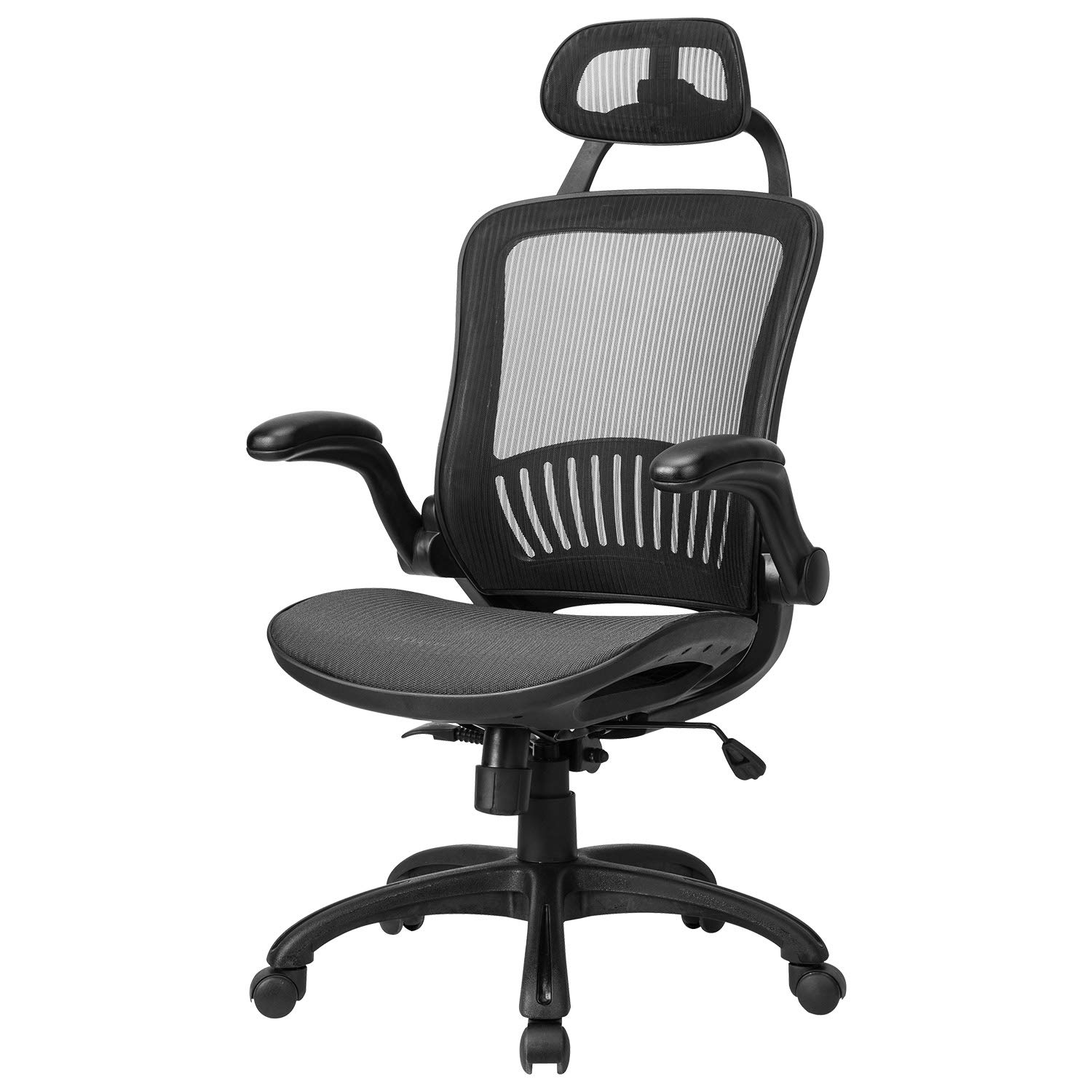 Ergonomic Office Chair with Lumbar Support & Headrest - Adjustable Mesh Computer Desk Chair with Flip-Up Arms, Swivel & Rolling Wheels - Comfortable Task Chair for Home Office, Gaming & Workstation (Black)