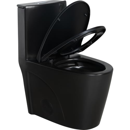 1.1/1.60 GPF Dual-Flush One-Piece Toilet - Water-Saving Elongated Comfort Height Floor-Mounted with Soft-Close Seat - 1000g MAP Flushing Score - Matte Black (23T01-MB-1) - Perfect for Modern Bathrooms & Water Conservation
