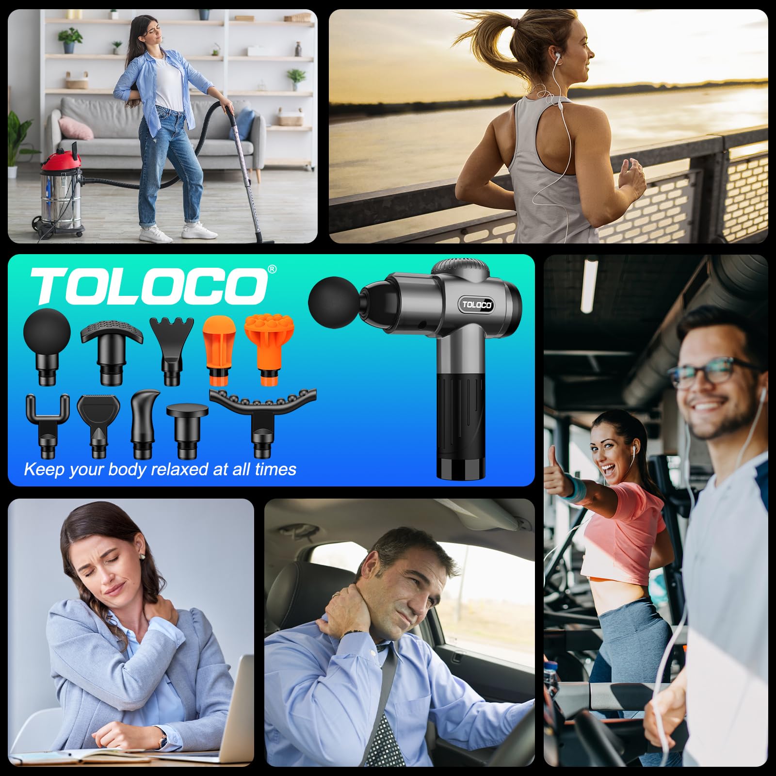 TOLOCO Deep Tissue Massage Gun for Athletes - Percussion Muscle Massager with 10 Attachments for Back, Neck & Shoulder Pain Relief - FSA/HSA Eligible Grey - Perfect for Post-Workout Recovery & Muscle Relaxation