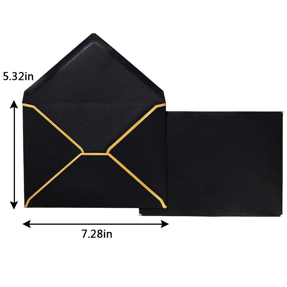 50pcs A7 Luxury V-Flap Envelopes with Gold Foil Border - Self-Adhesive Colorful Invitation Envelopes for Graduation, Wedding, Birthday Parties & Greeting Cards - Elegant Stationery for Special Occasions