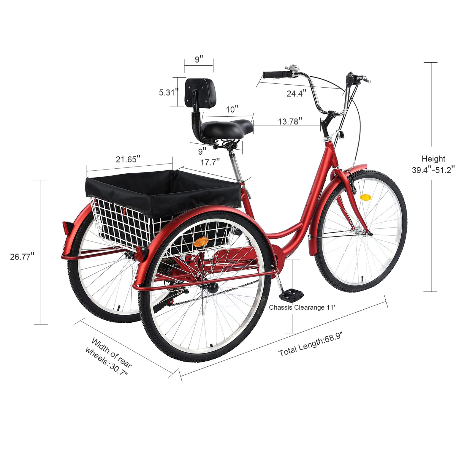 **26 Inch Adult Tricycle - 7 Speed Unisex Trike Bike with Storage Basket for Shopping, Commuting & Exercise - Perfect for Groceries, Errands & Outdoor Recreation**