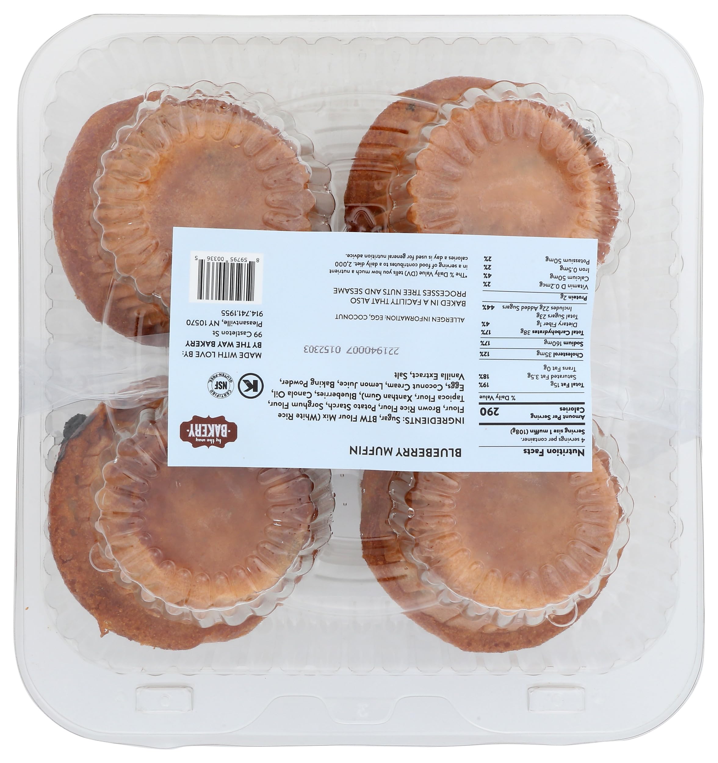 BY THE WAY BAKERY Blueberry Muffins - 15oz Pack of Fresh, Moist & Delicious Homemade-Style Muffins - Perfect for Breakfast, Snacks & Office Treats