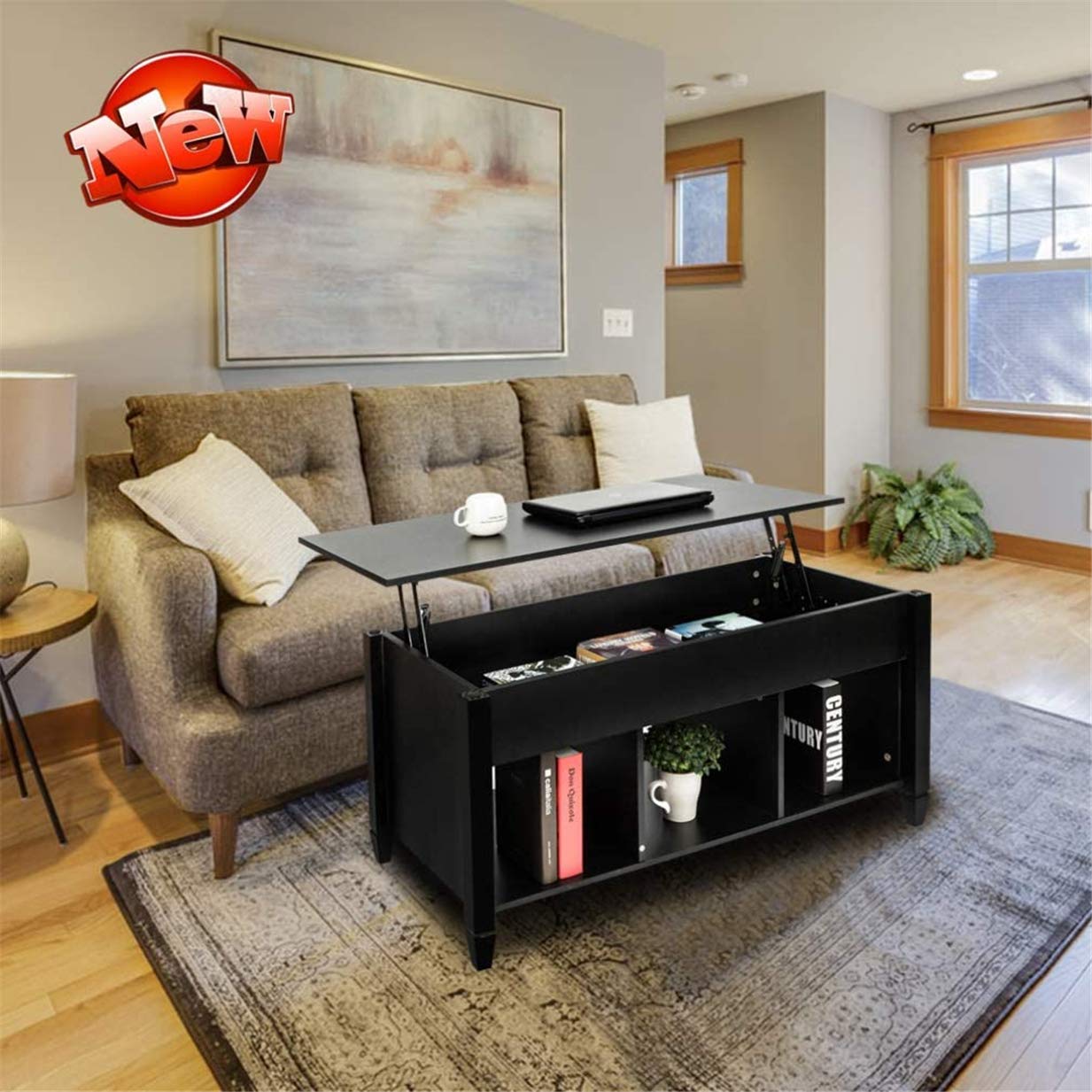 Upgraded Lift Top Coffee Table with Hidden Storage & Shelf - Modern Thickened Wood Design for Living Room, Office - Black Cocktail Table | Perfect for Small Spaces, Home Decor & Entertainment Areas