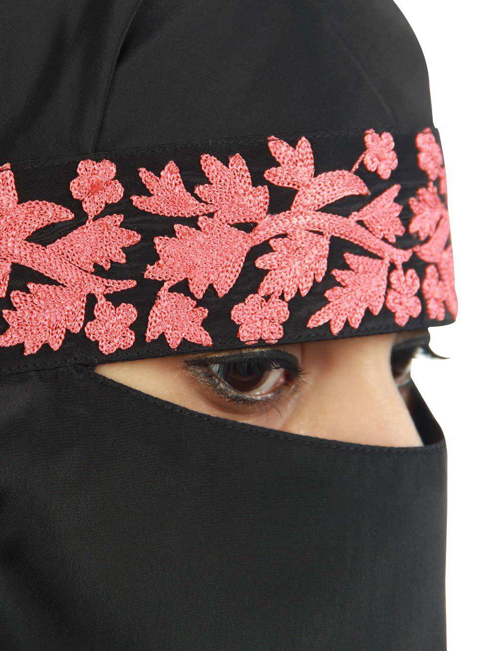 Elegant Black Crepe Embroidered Niqab for Women - Islamic Face Veil with Intricate Design - Perfect for Prayer, Modest Fashion, and Special Occasions