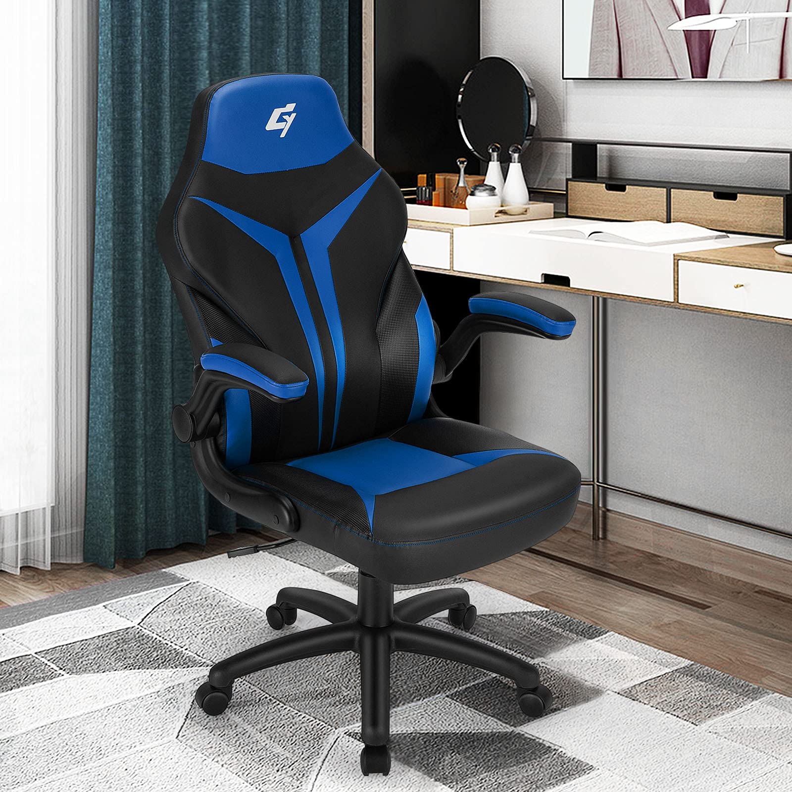 **Powerstone Ergonomic Gaming Chair - Adjustable Flip-Up Armrests, Swivel Rolling Office Desk Chair for Adults & Teens, Blue - Perfect for Gaming, Work & Study**