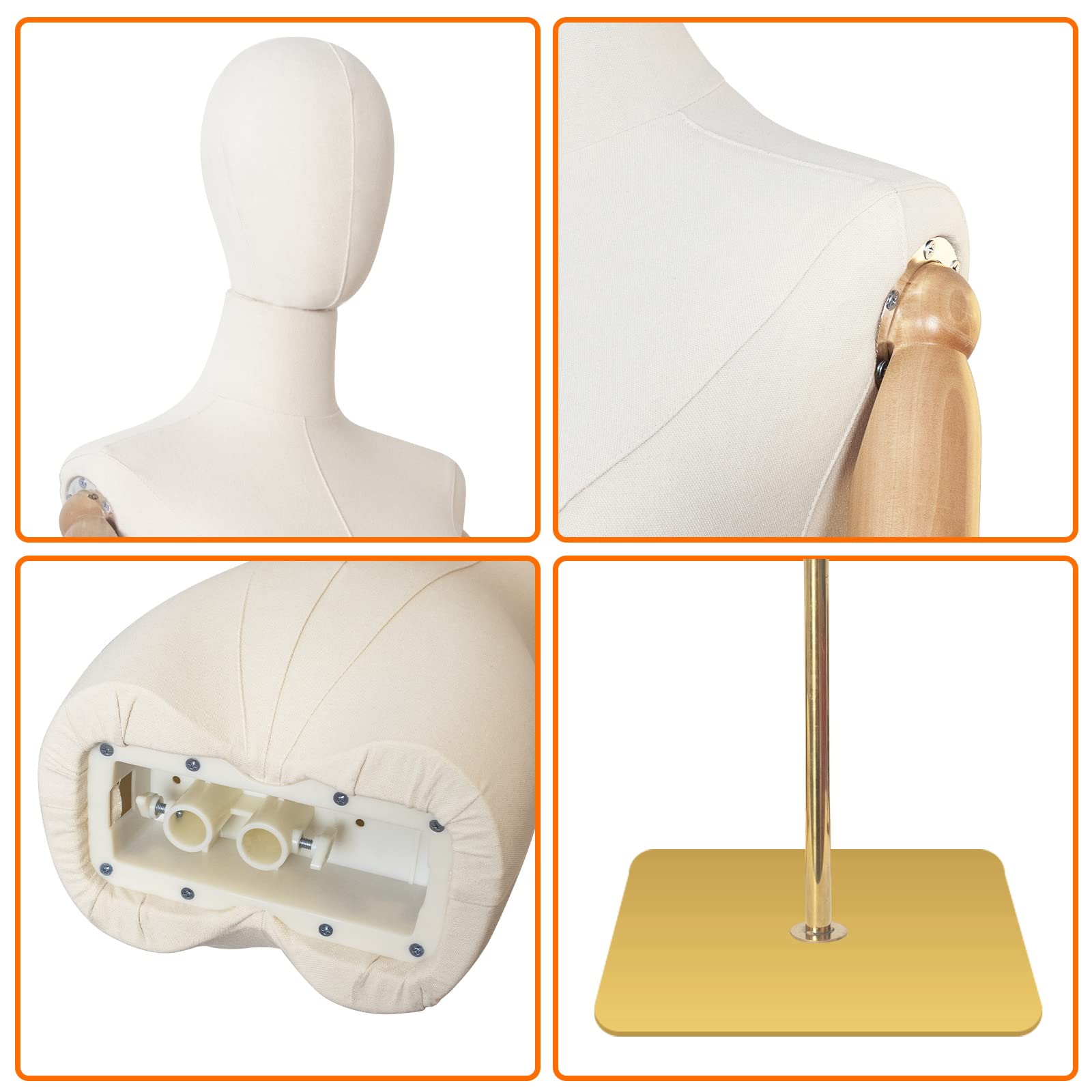 Adjustable Female Dress Form Mannequin with Detachable Head & Wooden Hands - Linen Fabric Torso on Metal Stand for Fashion Design, Sewing & Display - Perfect for Tailors, Designers & Boutiques