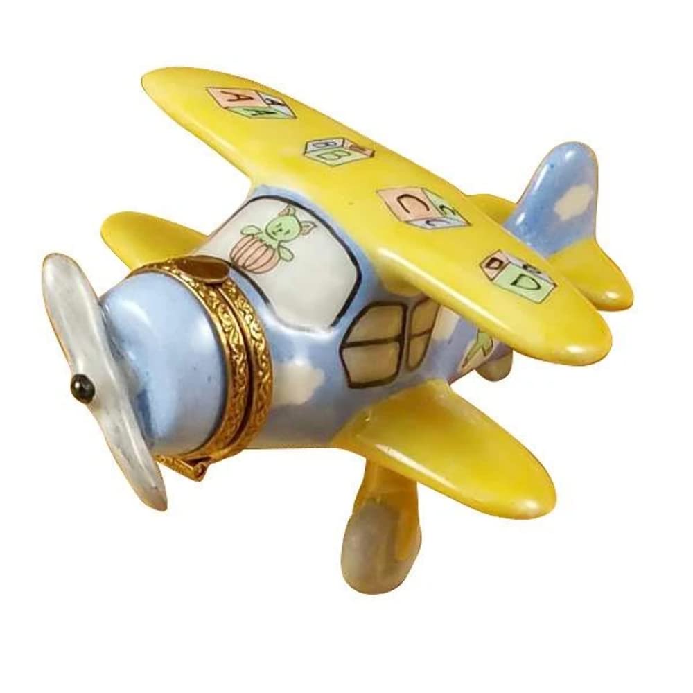 Limoges Airplane Baby Decor - Authentic Hand-Painted French Porcelain Figurine Keepsake Box - Perfect for Nursery, Christening & Baby Shower Gifts