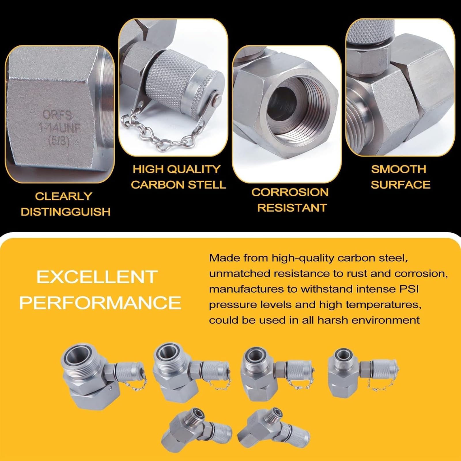 6 Pack ORFS Hydraulic Swivel Tee Fittings Connector Kit - Heavy Duty Excavator Construction Machinery Hydraulic System Couplings - Perfect for Hydraulic Line Repair & Maintenance