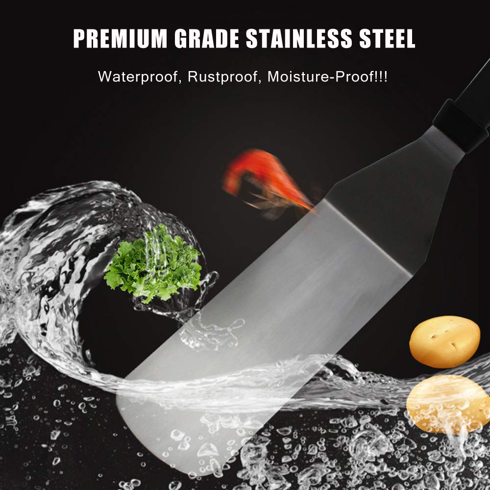 Professional Stainless Steel BBQ Grill Tool Set - 6-Piece Spatula, Tongs & Accessories for BBQ, Griddle, Teppanyaki & Outdoor Cooking | Perfect for Backyard Grilling, Camping & Party Gatherings