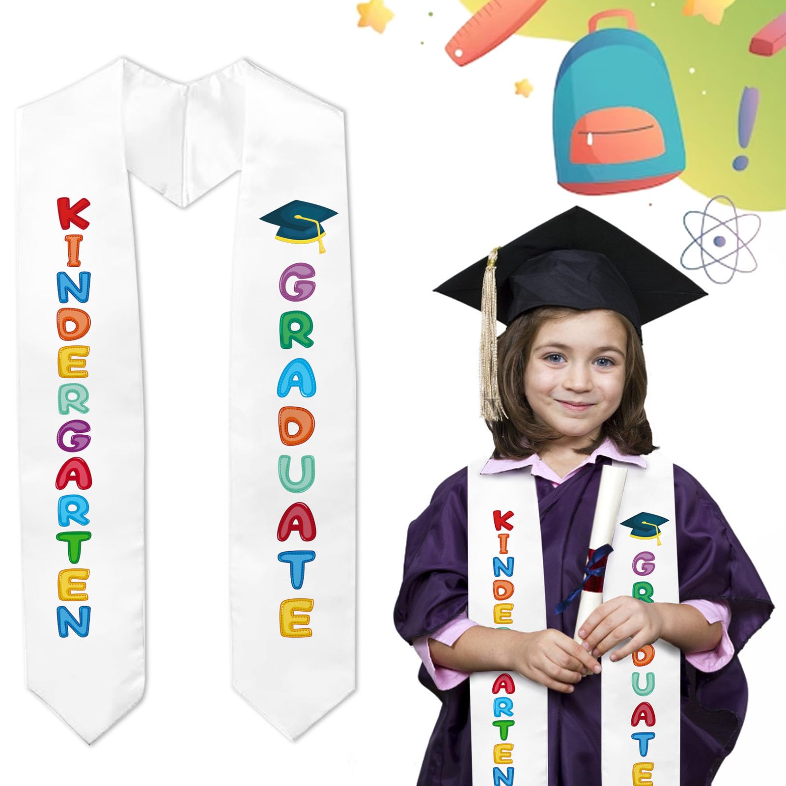Kindergarten Graduation Sash for Preschool Party Favors - White Class of 2025 Graduation Stole - Perfect for Graduation Decorations, Preschool Ceremonies & Kindergarten Celebrations