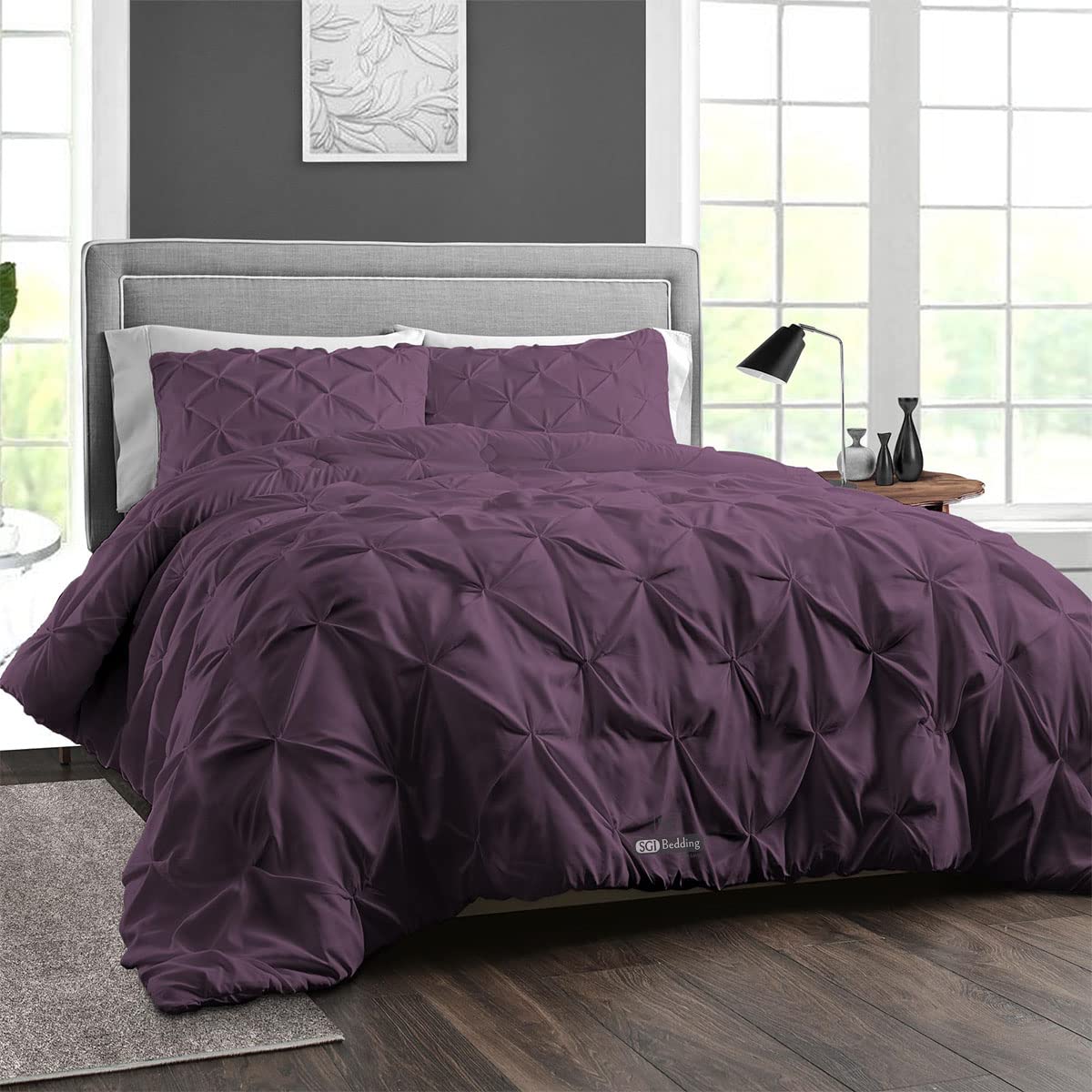 Premium Egyptian Cotton Duvet Cover Set - 1000 Thread Count King/Cal King Size Ultra Soft & Breathable Bedding - 3 Piece Plum Pinch Quilt Cover with Zipper Closure & Corner Ties for Luxury Hotel-Style Comfort - Perfect for Master Bedrooms, Guest Rooms & Cozy Winter Nights