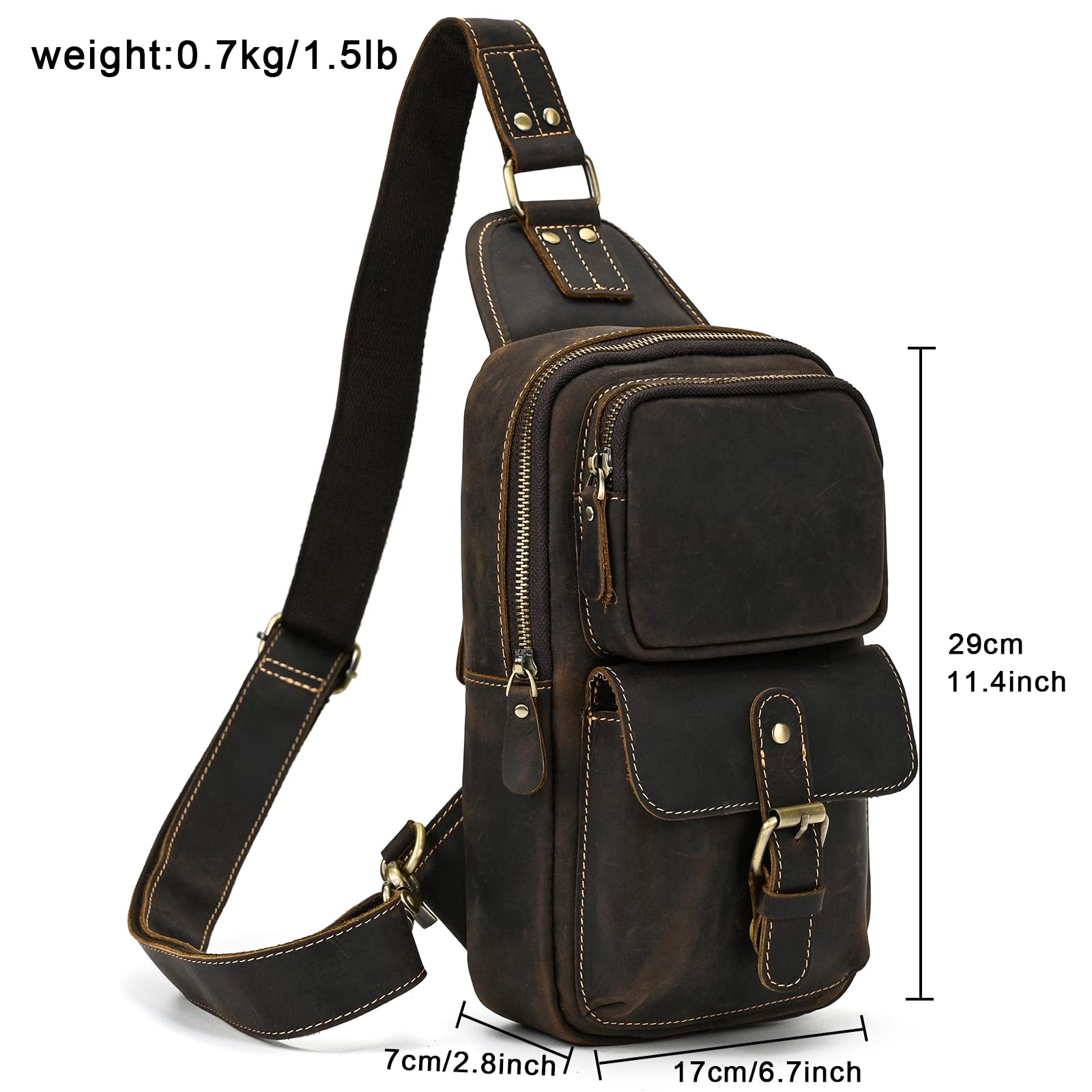Men's Leather Crossbody Chest Sling Bag - Fashionable Casual Travel & Hiking Shoulder Strap Bag (Dark Brown) - Perfect for Outdoor Adventures, Daily Commute & Hands-Free Convenience