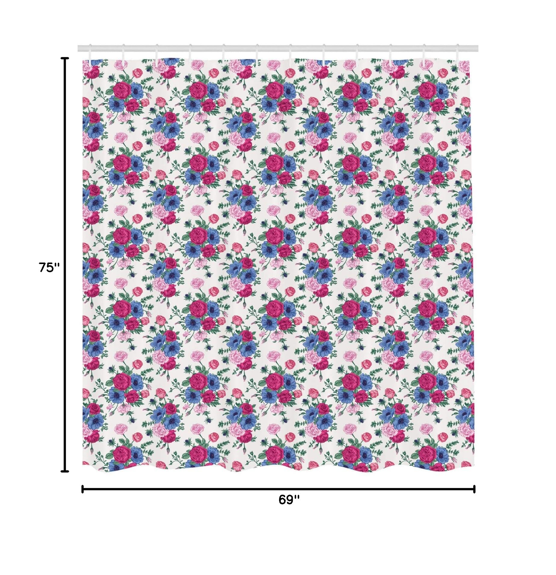 Ambesonne Floral Wedding Shower Curtain - Elegant Bridal Bouquet Design with Roses, Anemones & Eustoma Flowers, 69x75 Inch Fabric Bathroom Decor Set with Hooks - Perfect for Bridal Showers, Wedding Gifts & Bathroom Decor