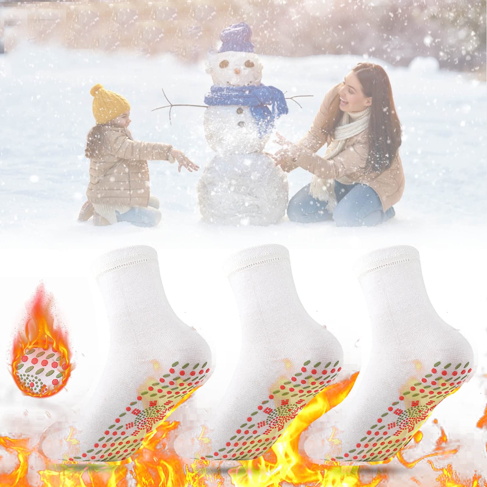Heated Magnetic Socks for Men & Women - 3 Pairs Winter Warm Tourmaline Therapy Socks with Massage & Pain Relief - Anti-Freezing Thermal Socks for Outdoor Activities, Hiking & Cold Weather (White)