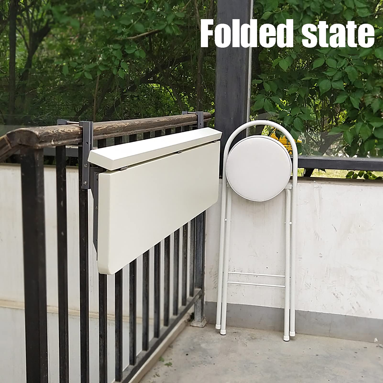 Outdoor Folding Wall Mounted Table - Adjustable Height Patio Balcony Hanging Railing Table - Space Saving White Dining Bar Laptop Desk (80x40cm/31.5x15.7in) - Perfect for Small Spaces, Apartments, Gardens & Outdoor Dining