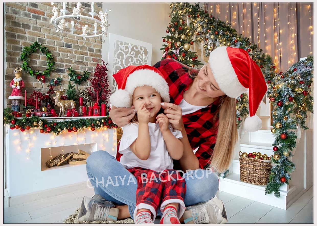 CHAIYA 10x8ft Christmas Photo Backdrop with Fireplace - Holiday Xmas Decoration Background for Winter Photoshoots, Family Portraits & Kids Studio Photography | Perfect for Christmas Cards, Party Decor & Photo Booth (CY189)