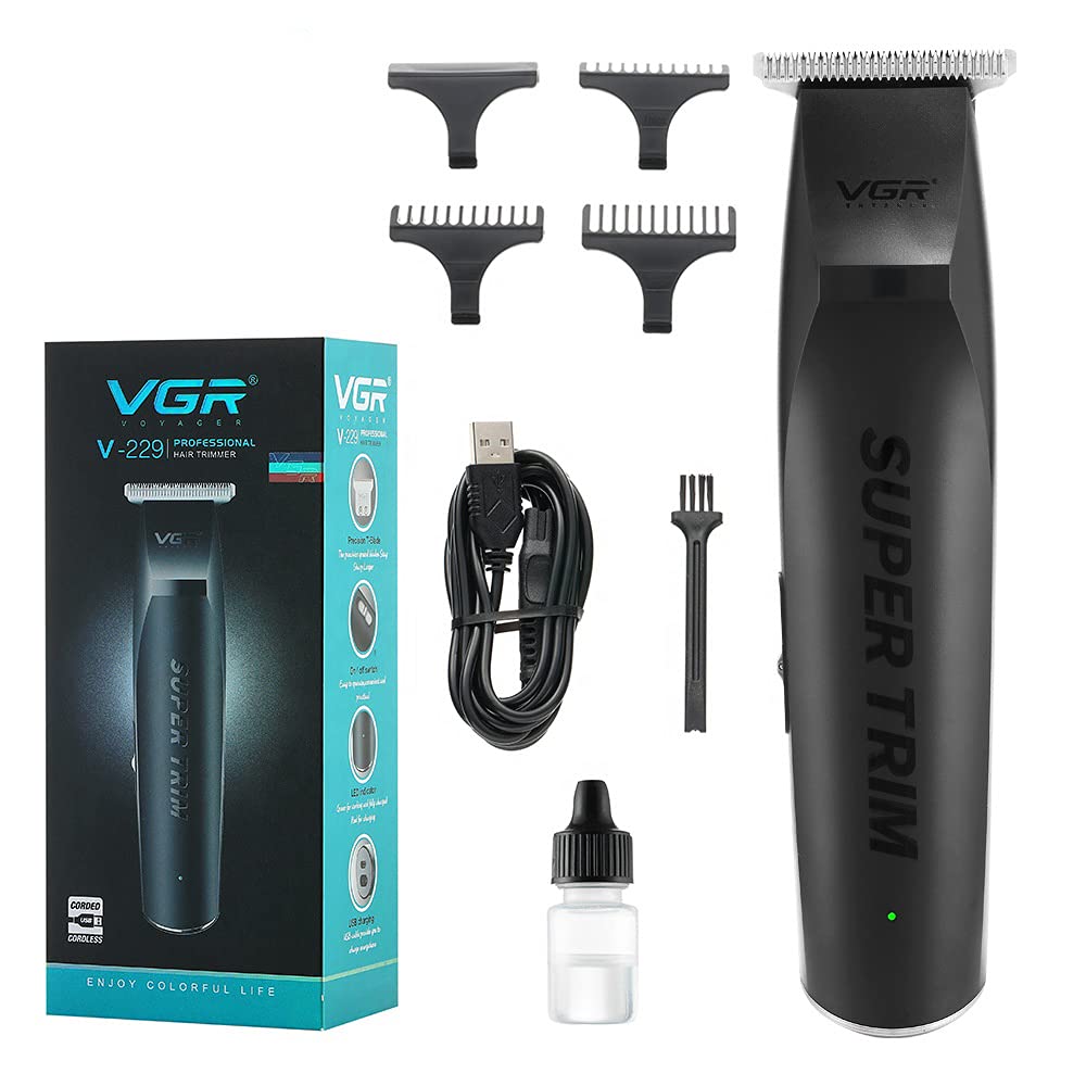 VGR V-229 Professional Men's Electric Hair Clipper & Beard Trimmer - USB Rechargeable Cordless Hair Cutting Kit with Adjustable Blades for Home Barbering & Self Grooming - Perfect for Travel, Salon & DIY Haircuts