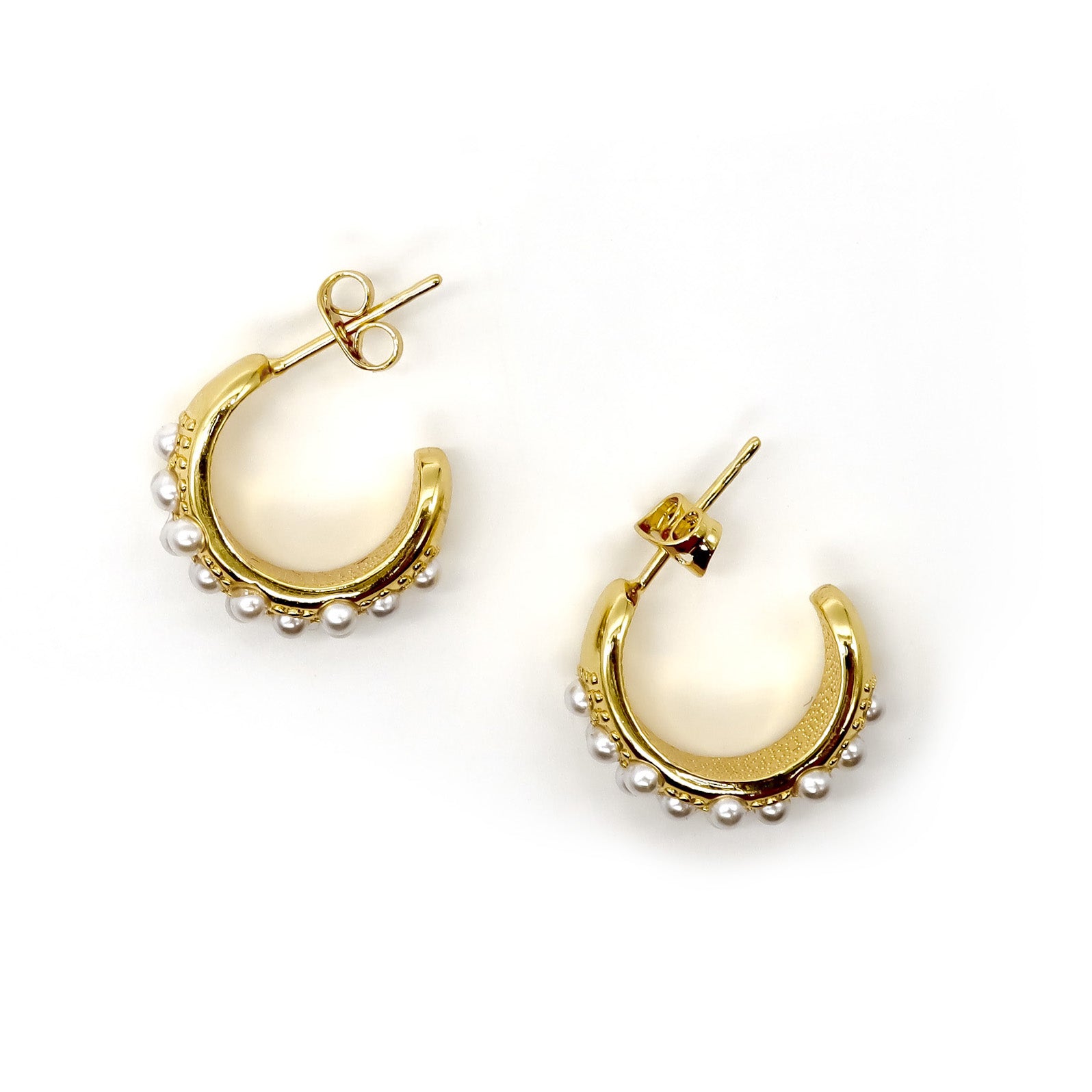 ROMALI 18K Gold Plated Pearl Cluster Hoop Earrings for Women - Elegant Dangle Drop Earrings for Party, Wedding & Everyday Wear