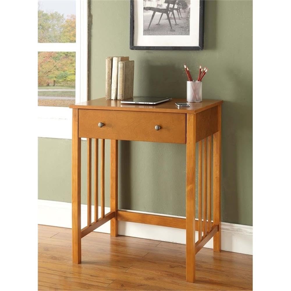Pemberly Row Transitional Birch Wood Home Office Desk in Oak Brown - Modern Writing Desk for Small Spaces, Home Office & Study Room