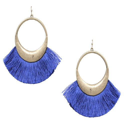 Blue Fan Tassel Earrings for Women - Boho Chic Dangle Drop Earrings for Party, Wedding & Festival Accessories