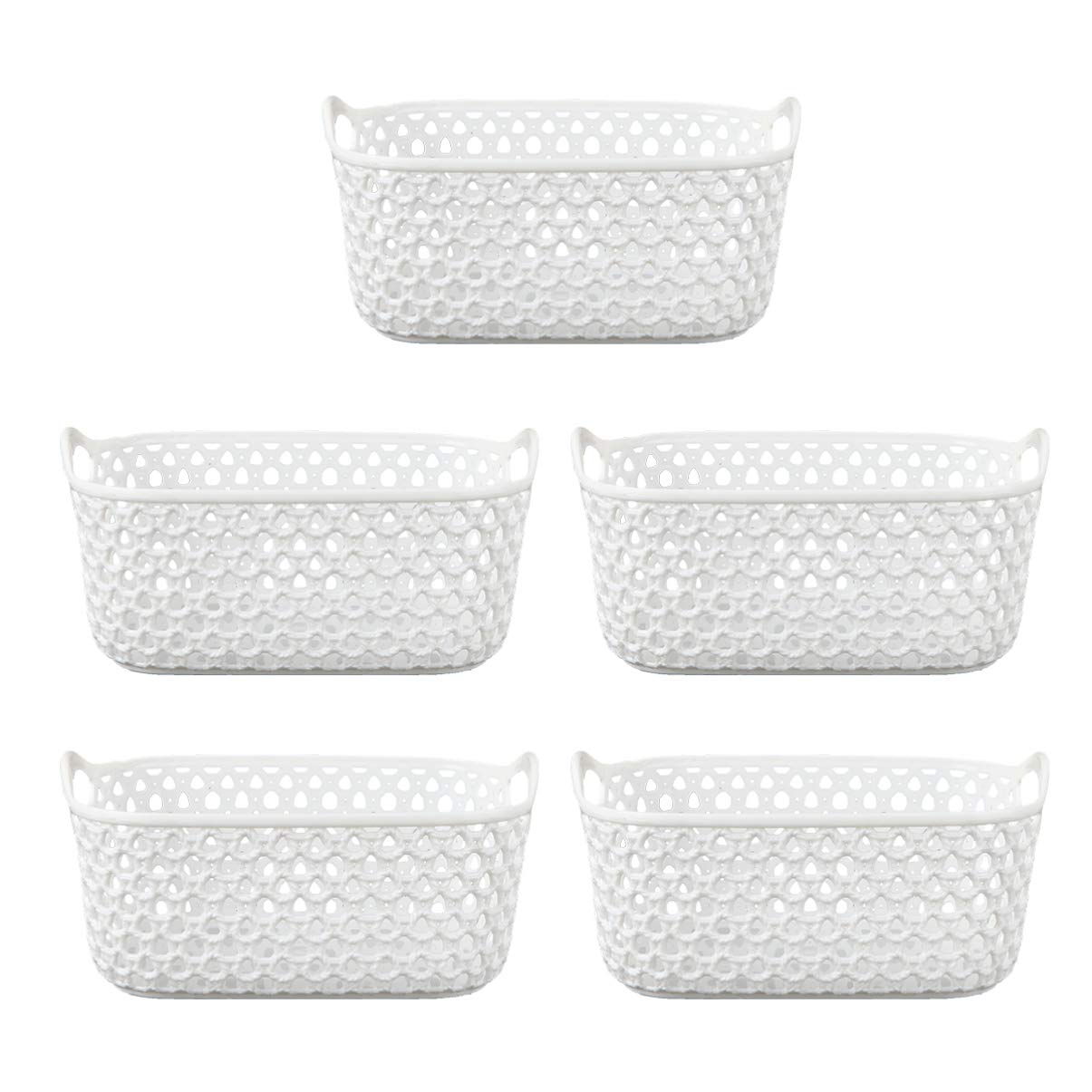 5-Piece Plastic Storage Baskets Set - Foldable Clothes Organizer & Kitchen Container for Home Organization | Ideal for Bedroom, Bathroom, Pantry & Laundry Room Storage Solutions