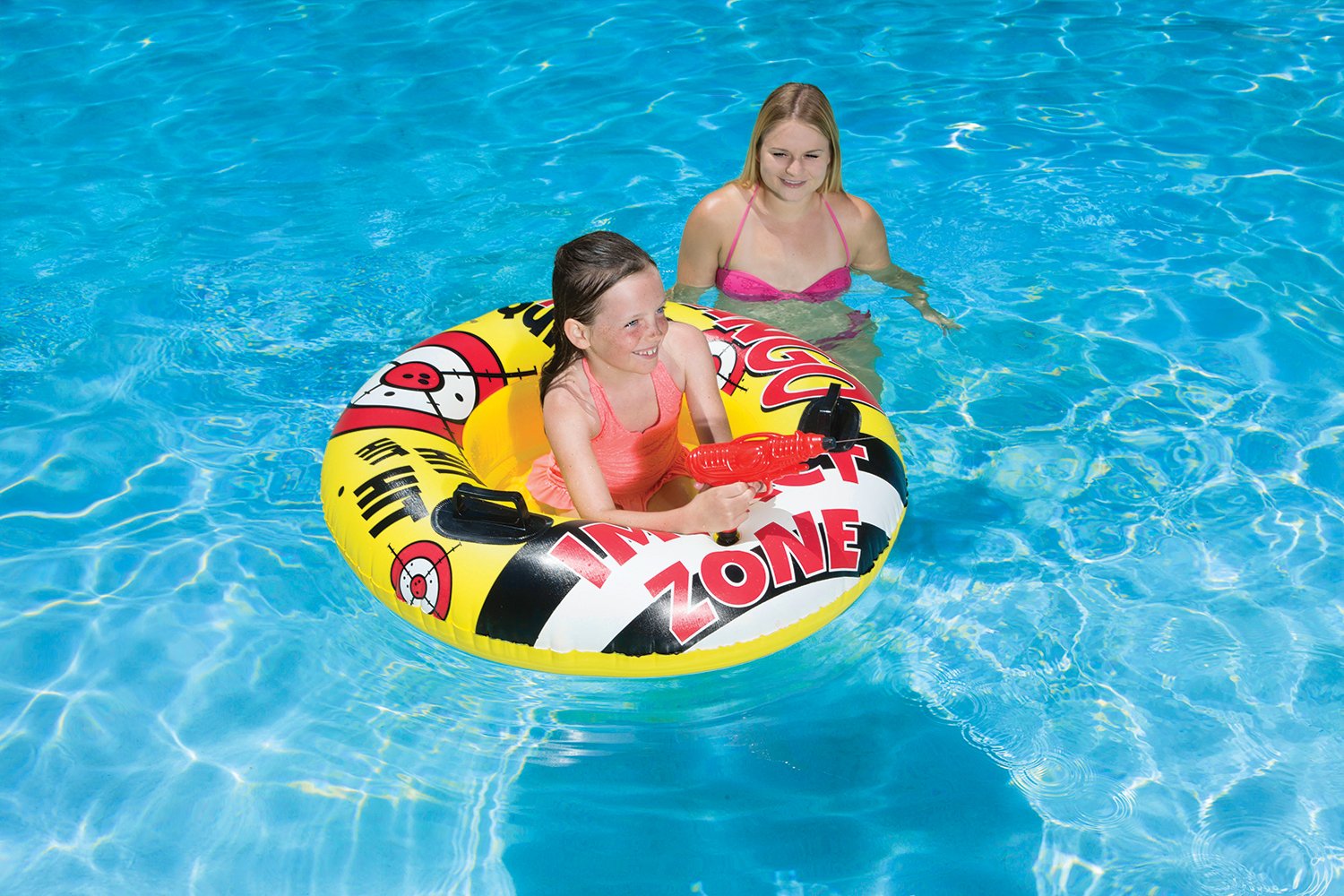 Poolmaster Bump N Squirt Inflatable Swimming Pool Tube with Action Water Squirter - Fun Yellow Floating Ride-On Toy for Kids & Adults - Perfect for Backyard Pools, Beach Parties & Summer Water Games